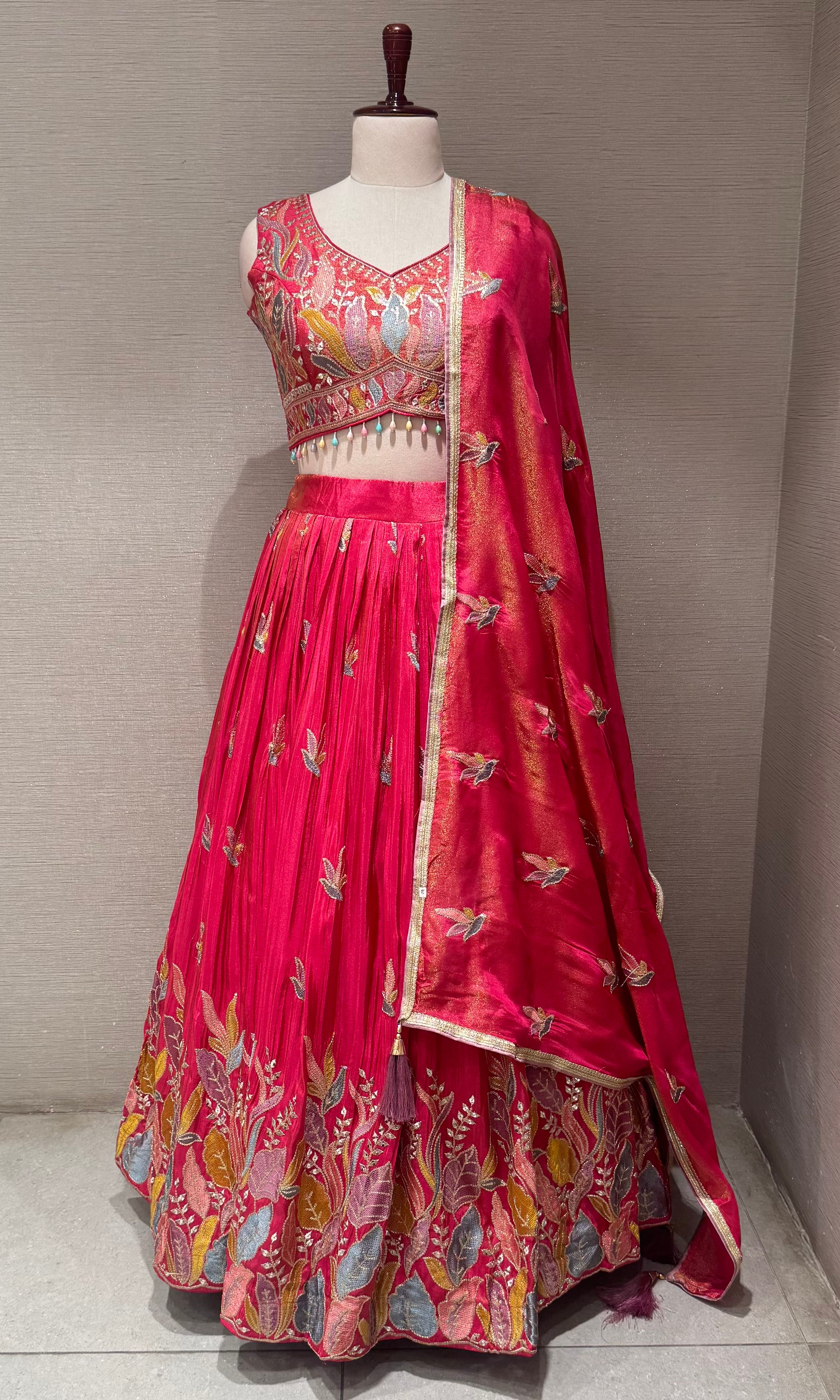 Pink Tissue silk Floral Print Lehenga Set