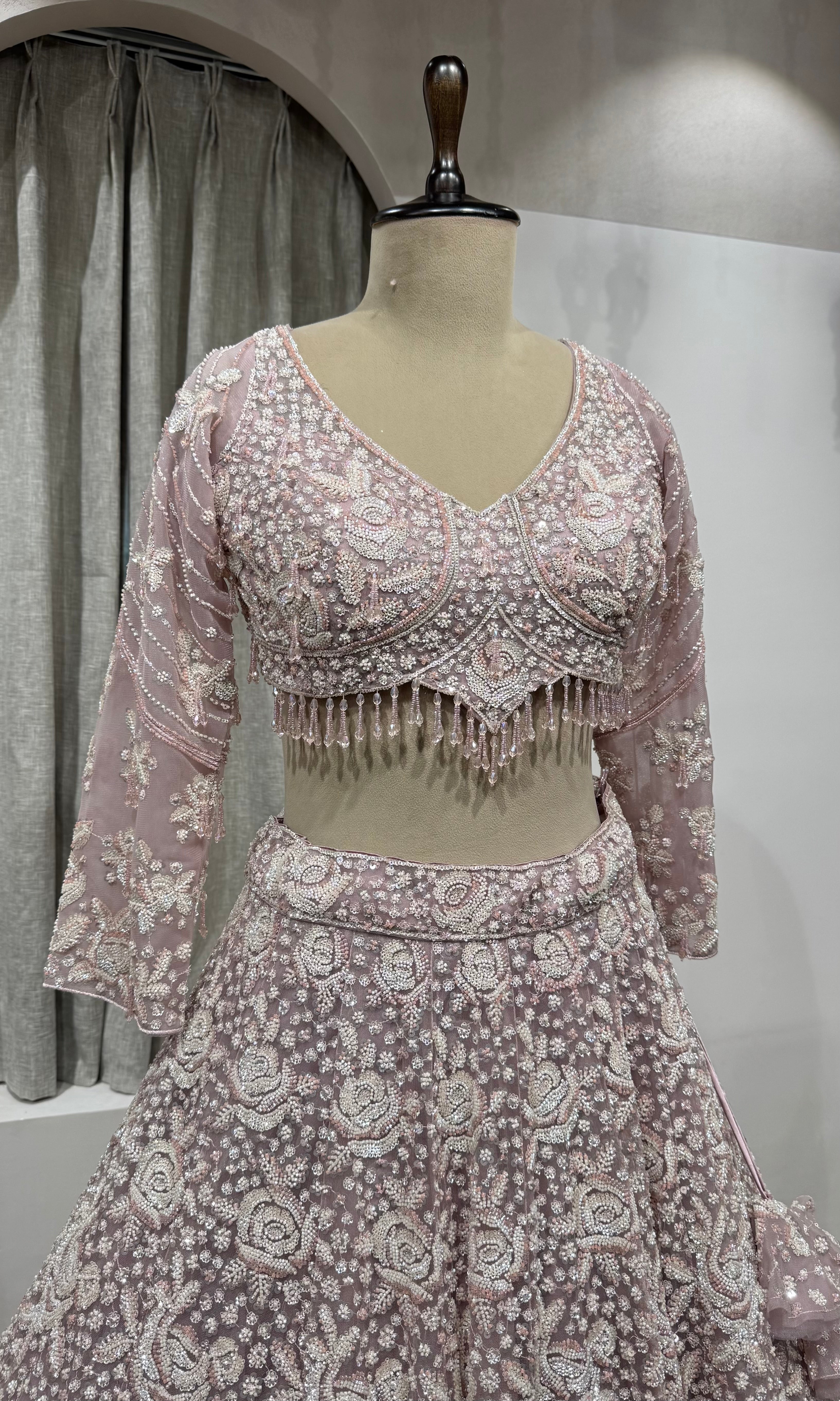 ROSE PINK Crystal Cascade Pastel Lehenga