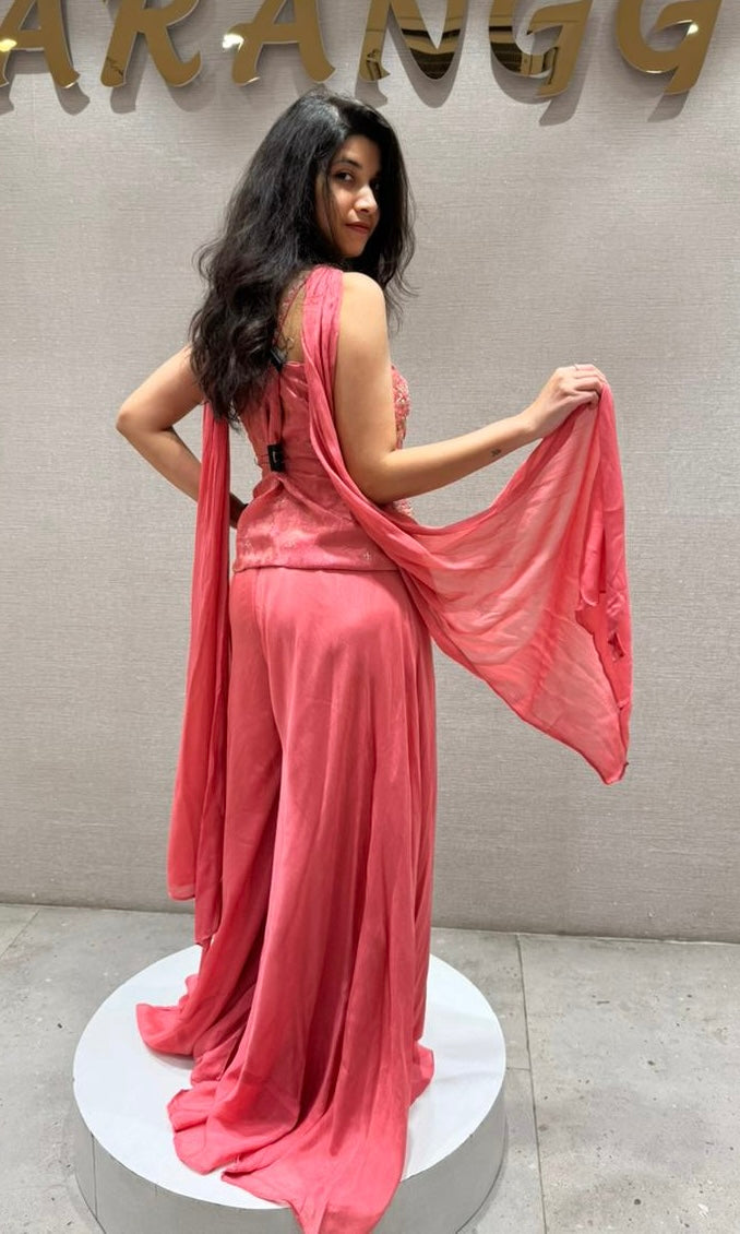 Blush PINK Bloom Embroidered Palazzo Set