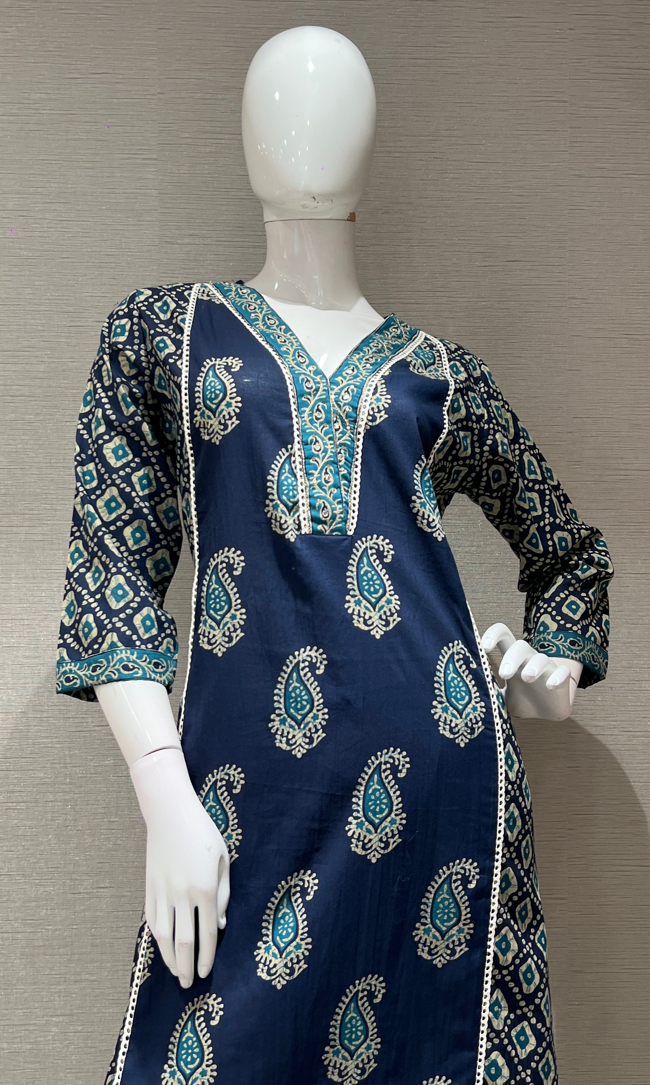 Blue printed kurta set with palazzo pants