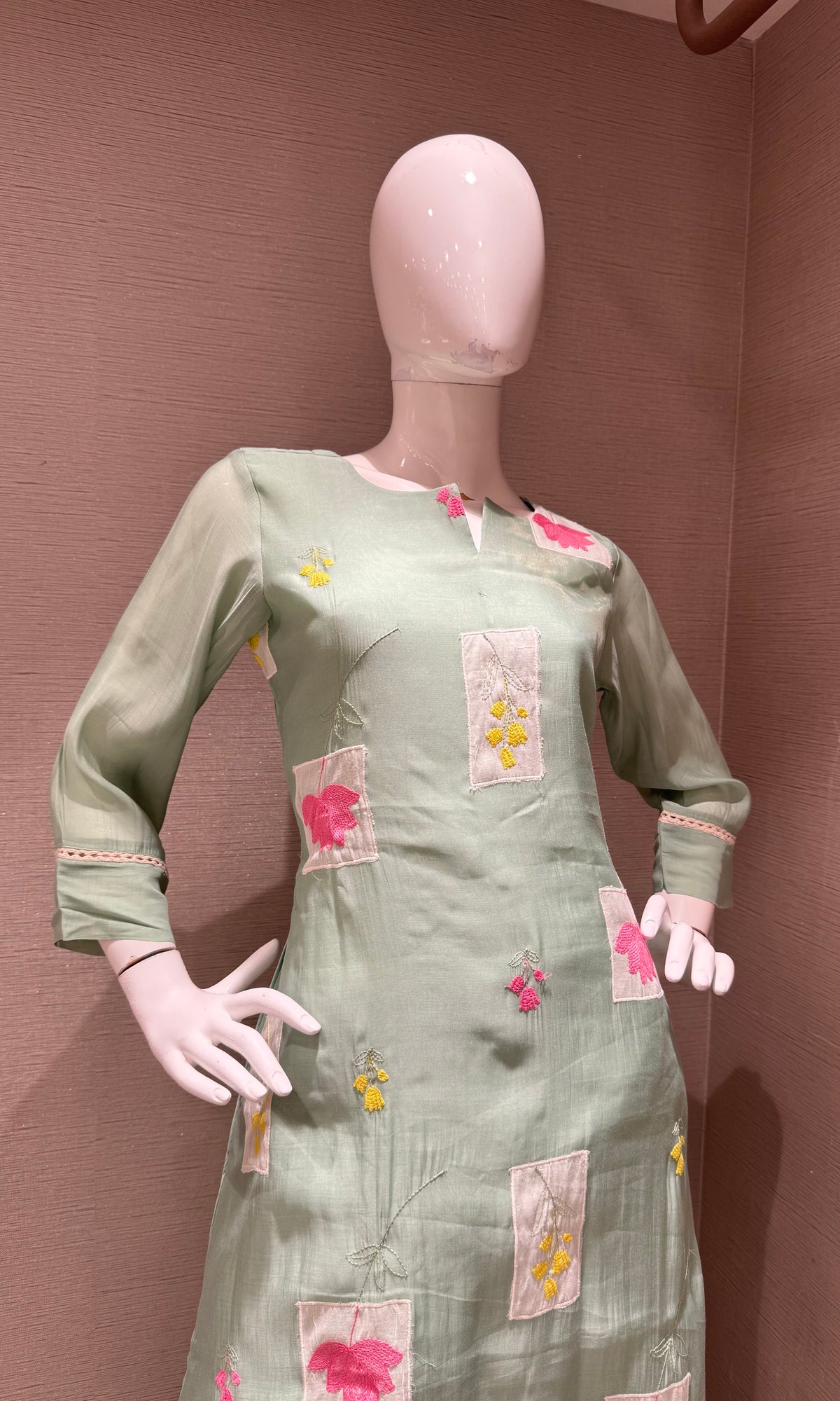 Green Floral Patchwork Kurta Set with Dupatta