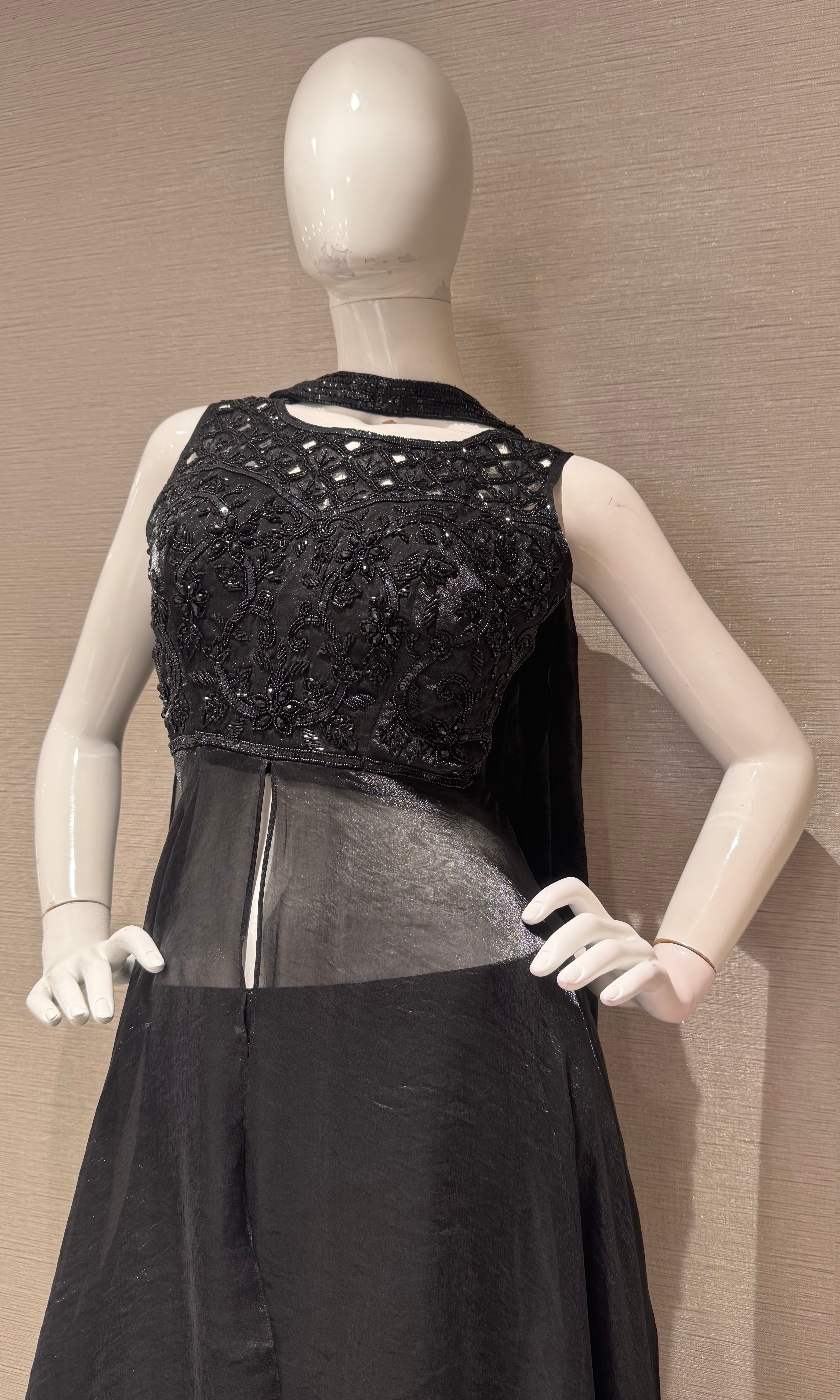 Midnight Black Sequin High Neck Palazzo set