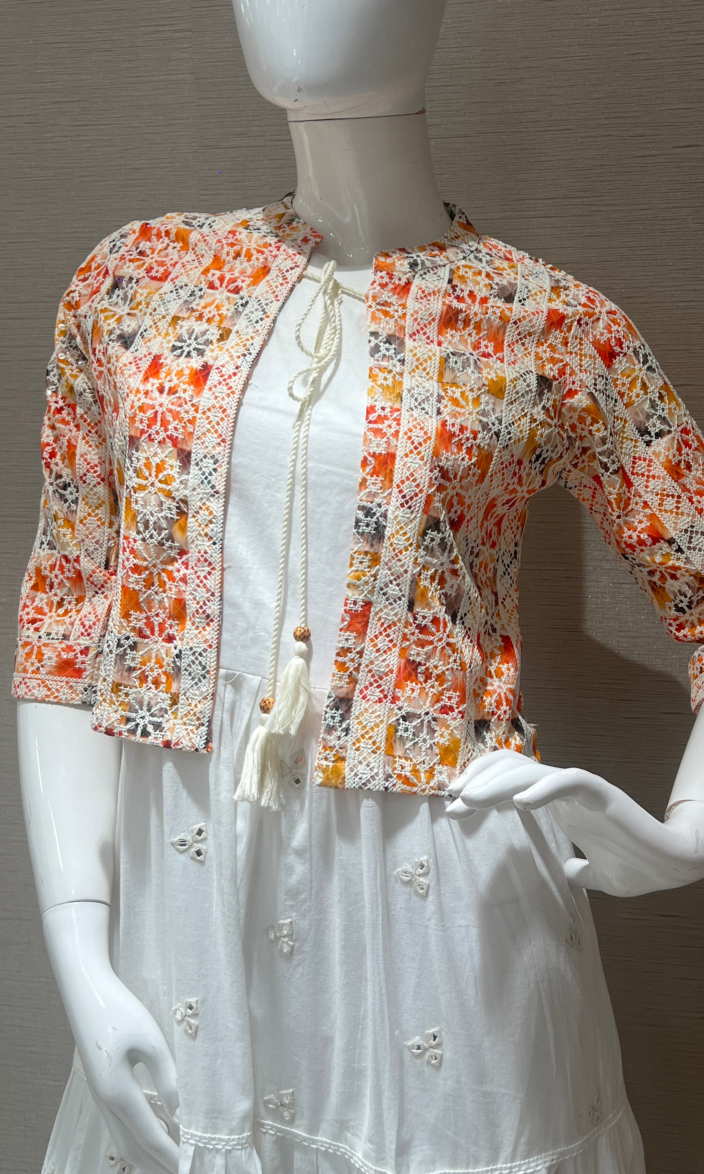 Orange Anarkali gown with jacket