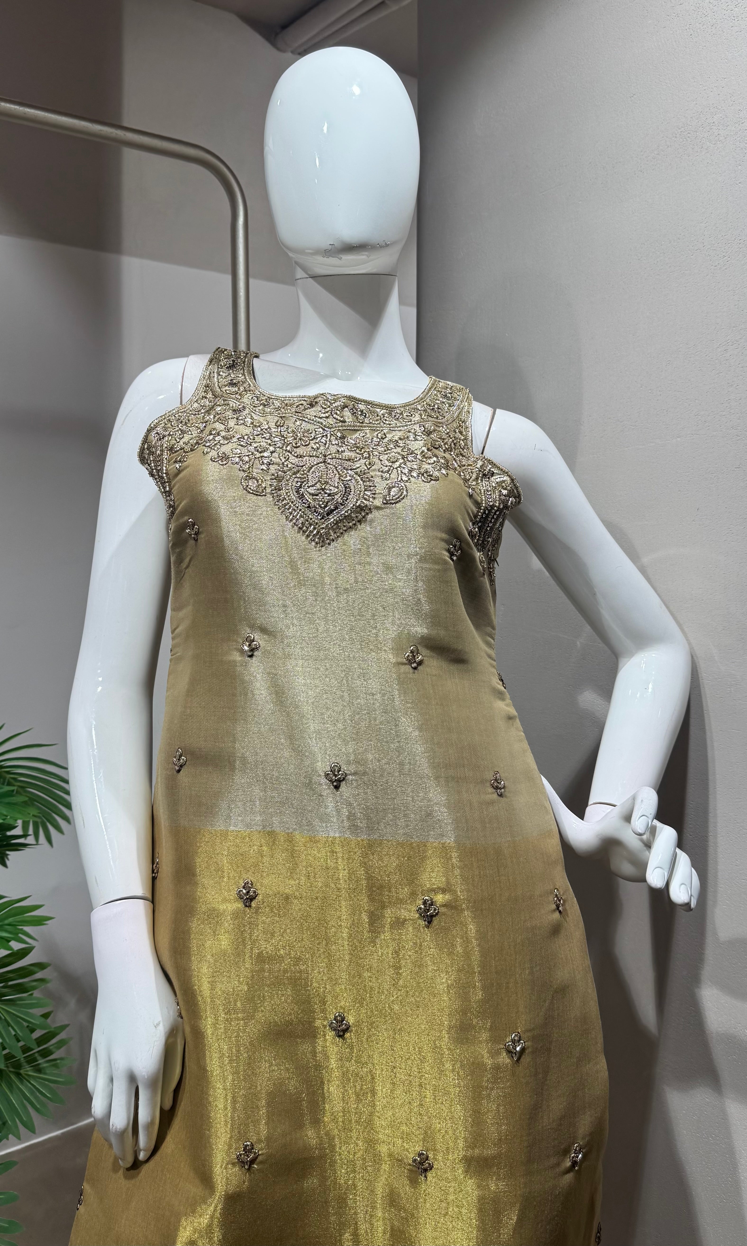 Gold Tissue Silk Sharara Ensemble