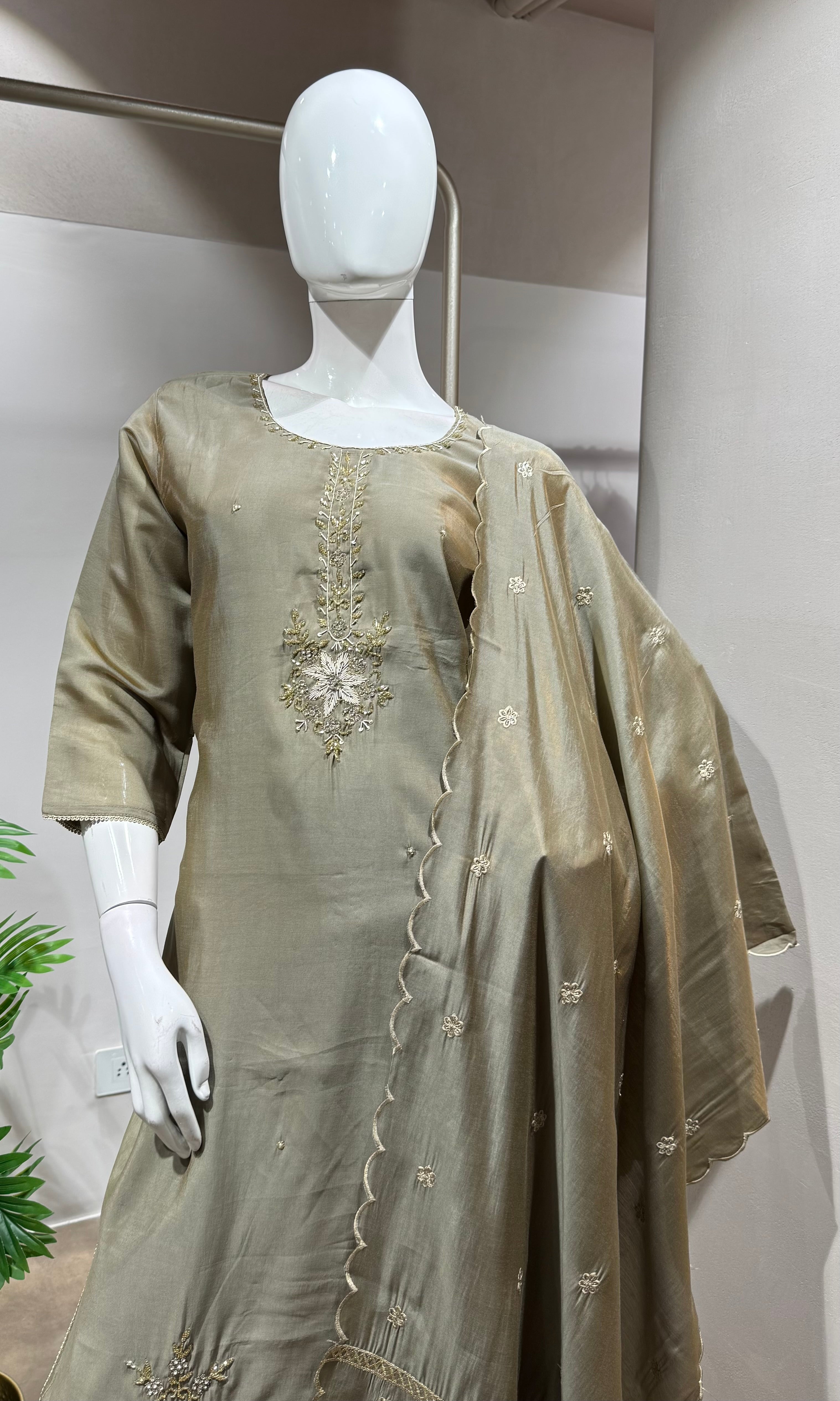 BROWN gold embroidered kurta set