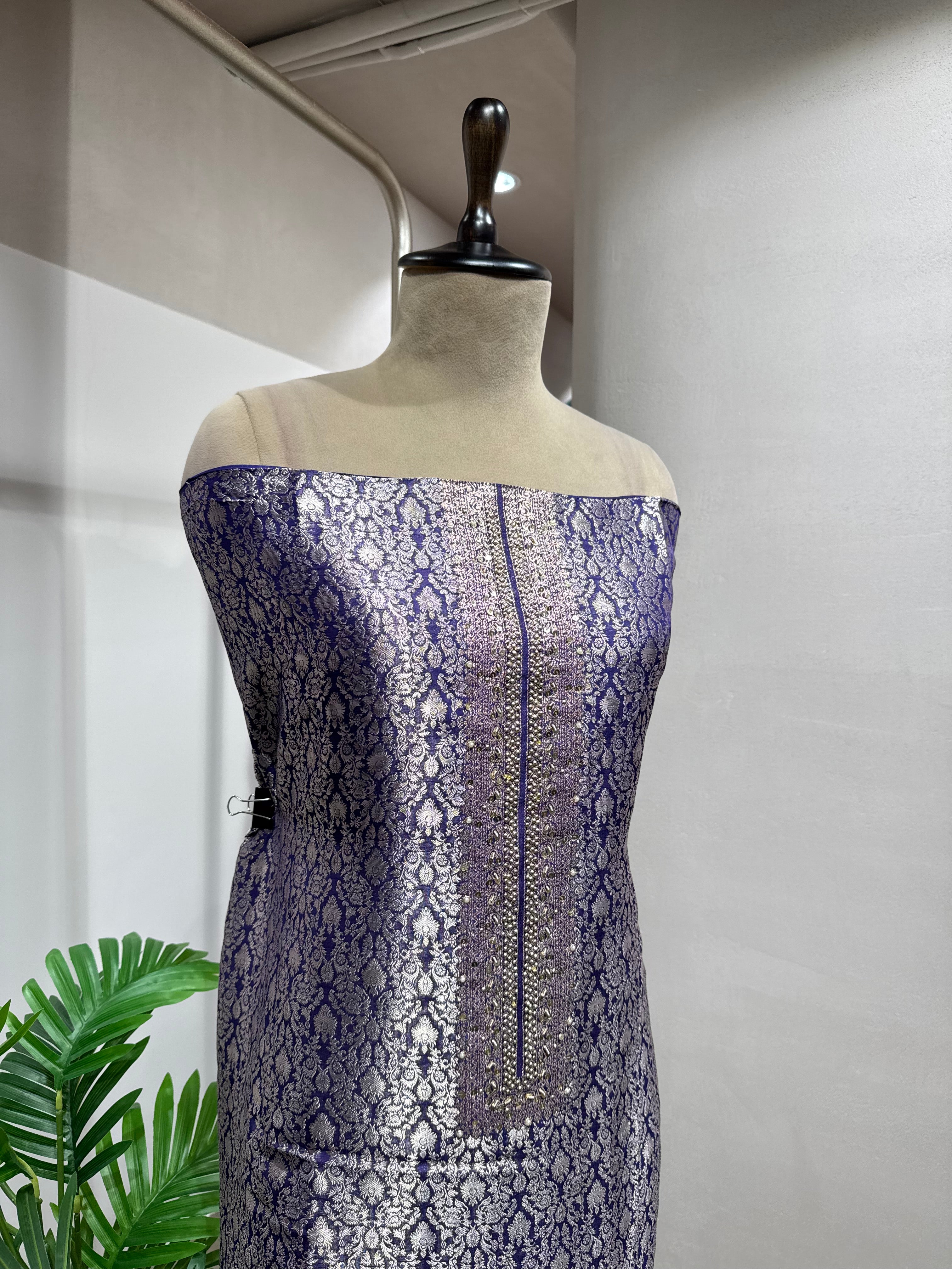 PURPLE & Silver Banarasi Silk DRESS MATERIAL