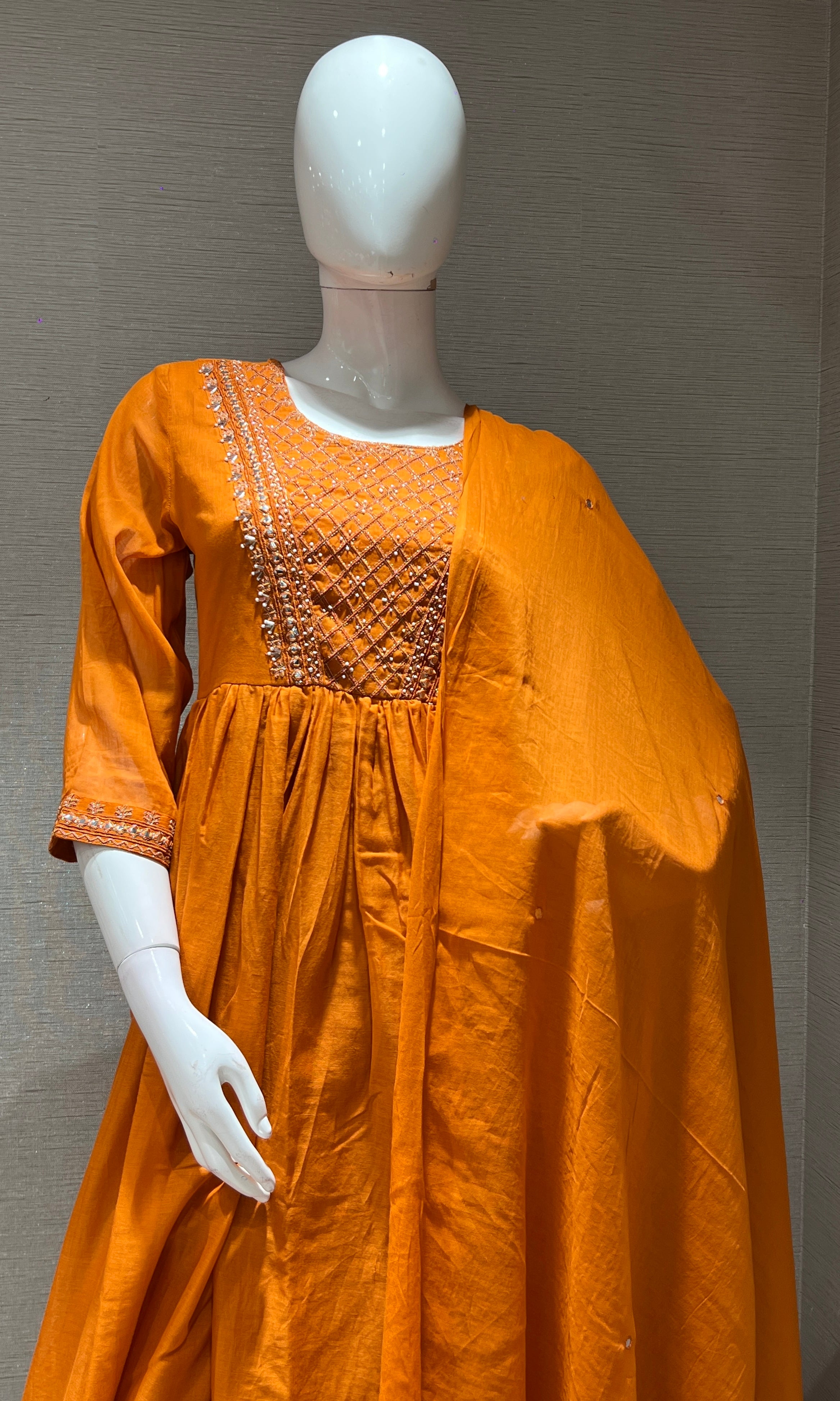 Rust EMBROIDERED MUL CHANDERI kurta set