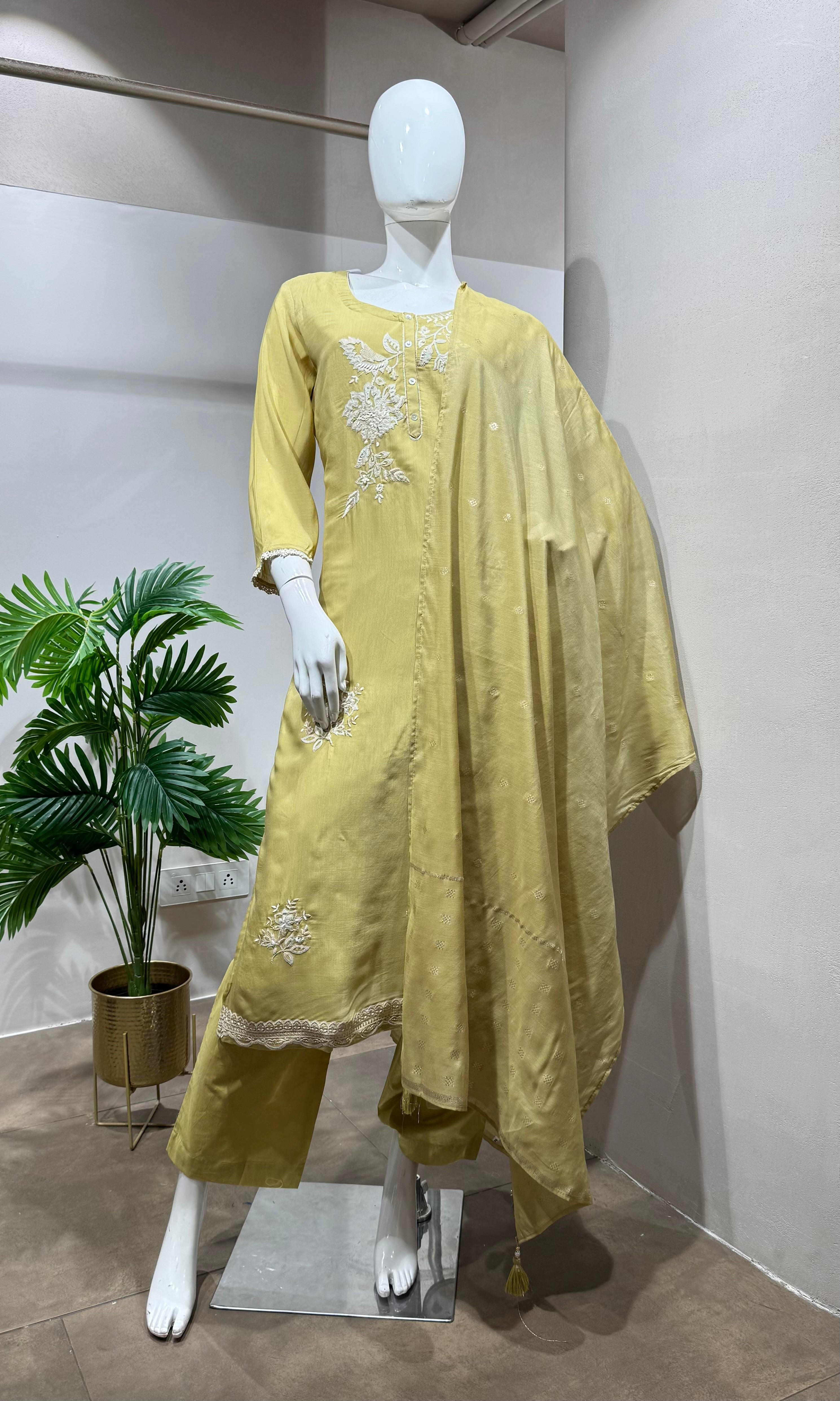 Mehandi green embroidered kurta set