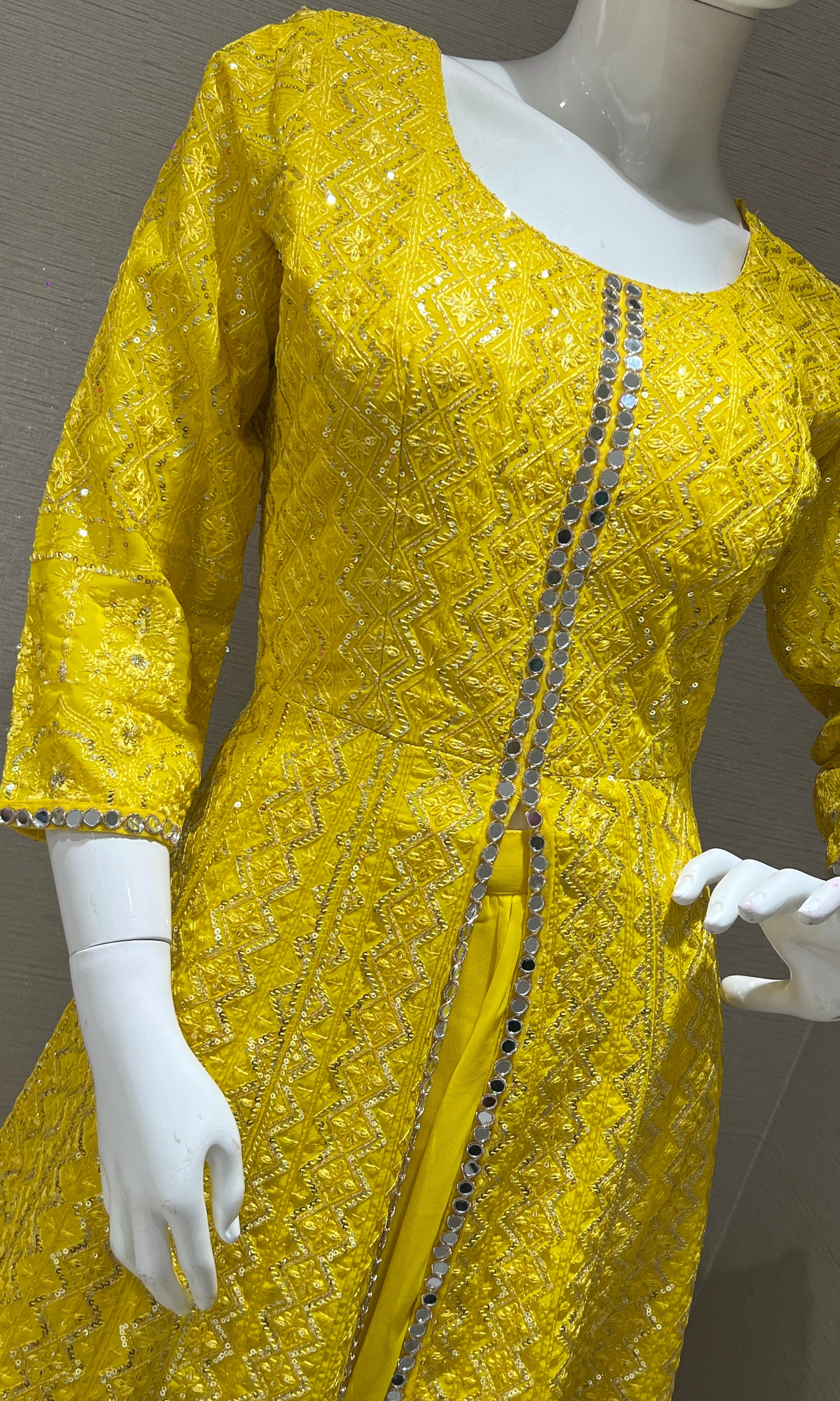 Yellow front slit Anarkali with palazzo pants