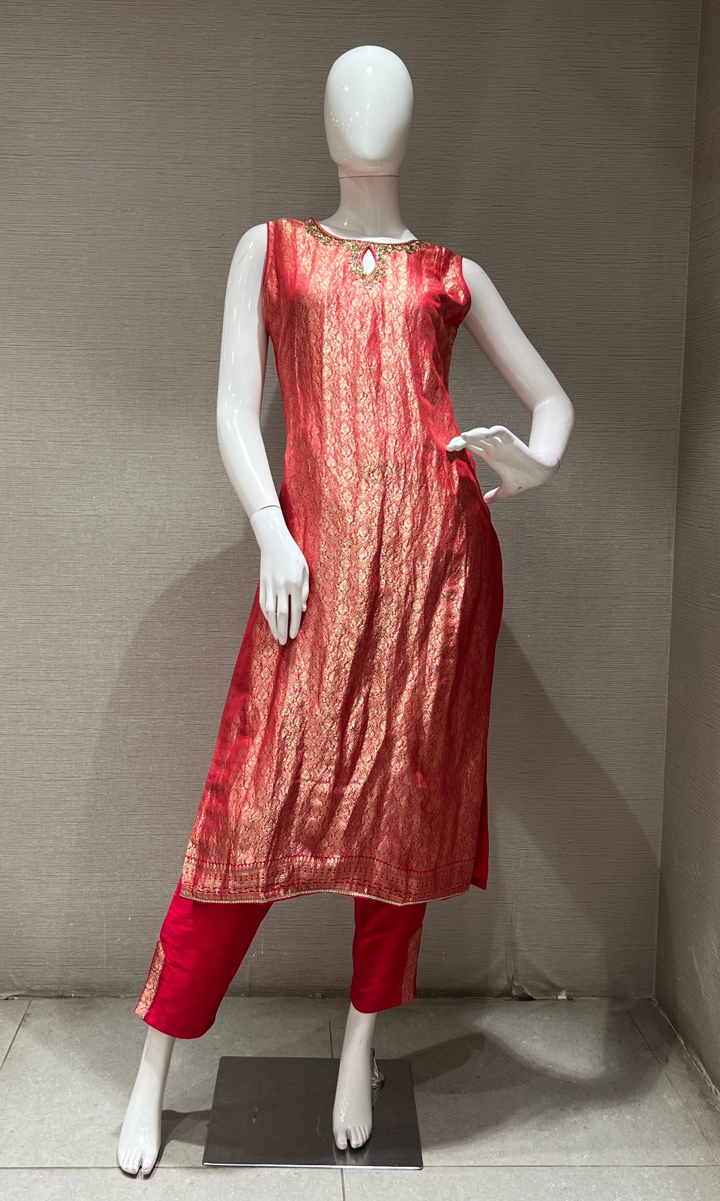 red and gold kurta set with dupatta