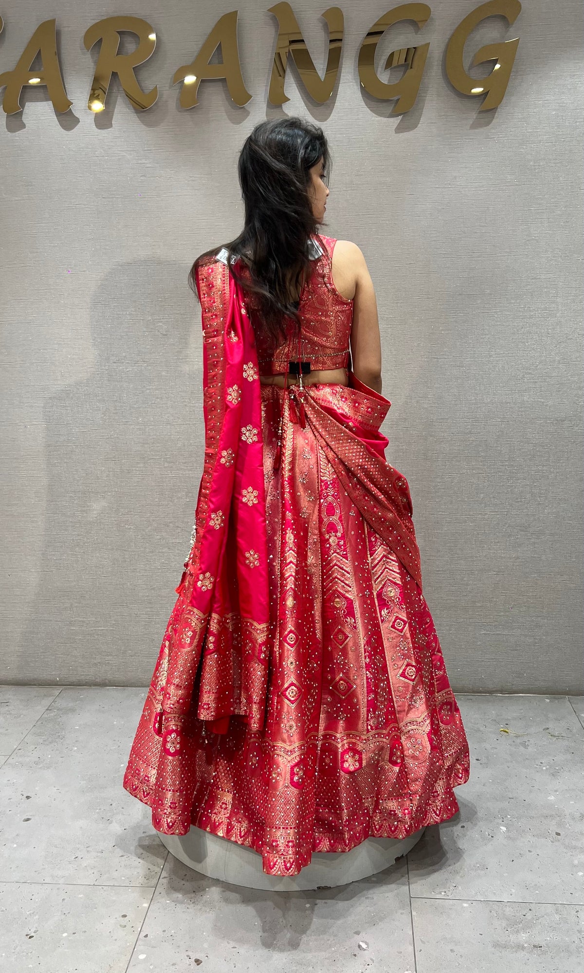 Rani Floral Banarasi Lehenga with Crimson dupatta