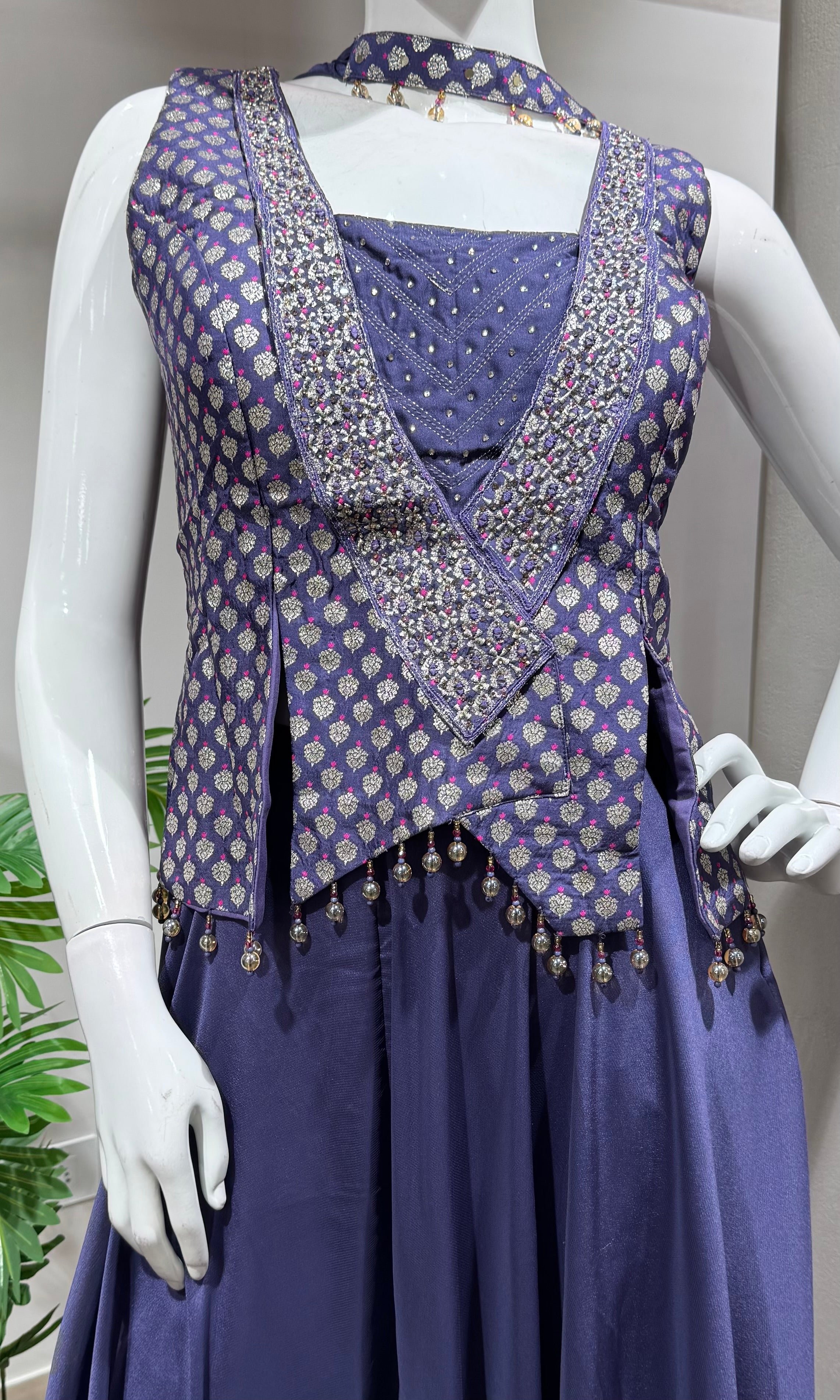 Purple Embellished Peplum Palazzo Set