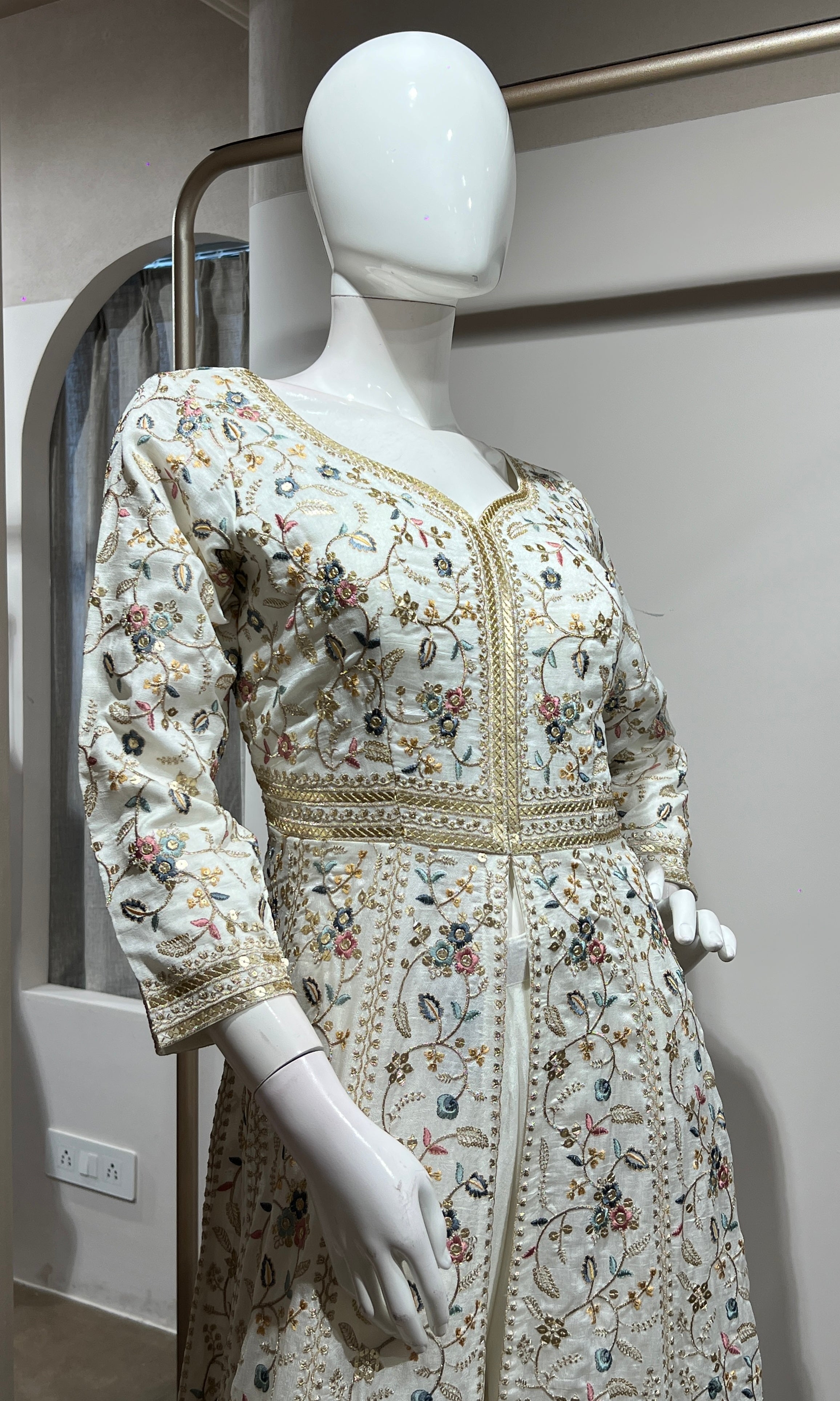 White EMBROIDERED FRONT SLIT ANARKALI SET