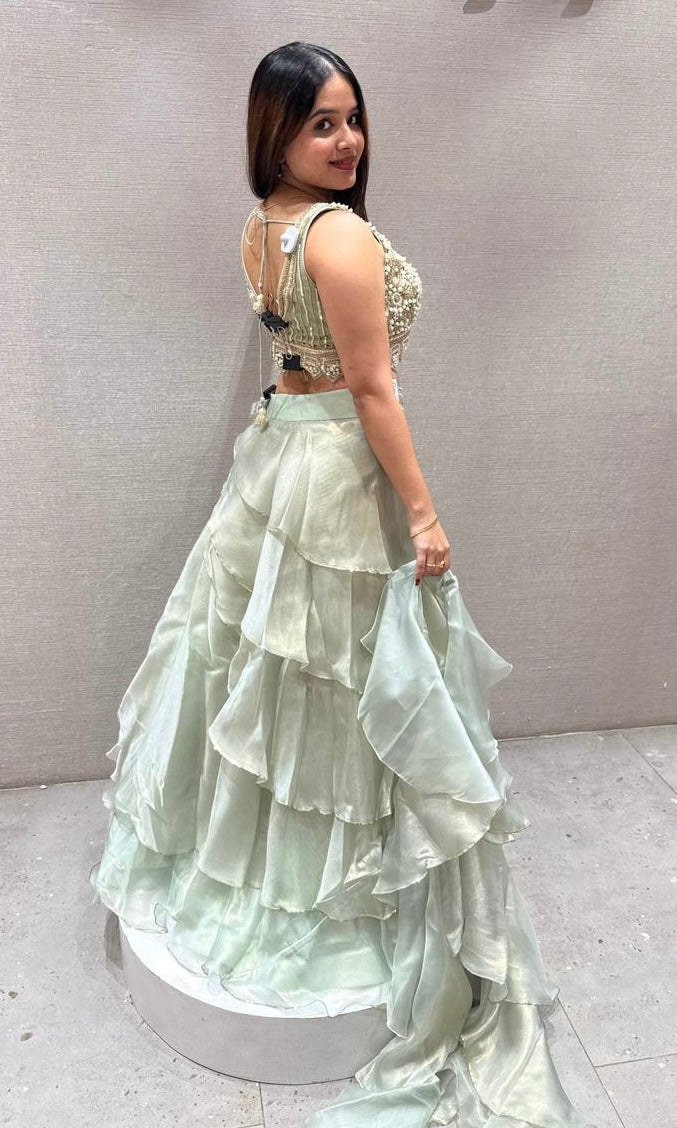 SAGE GREEN RUFFLE LEHENGA