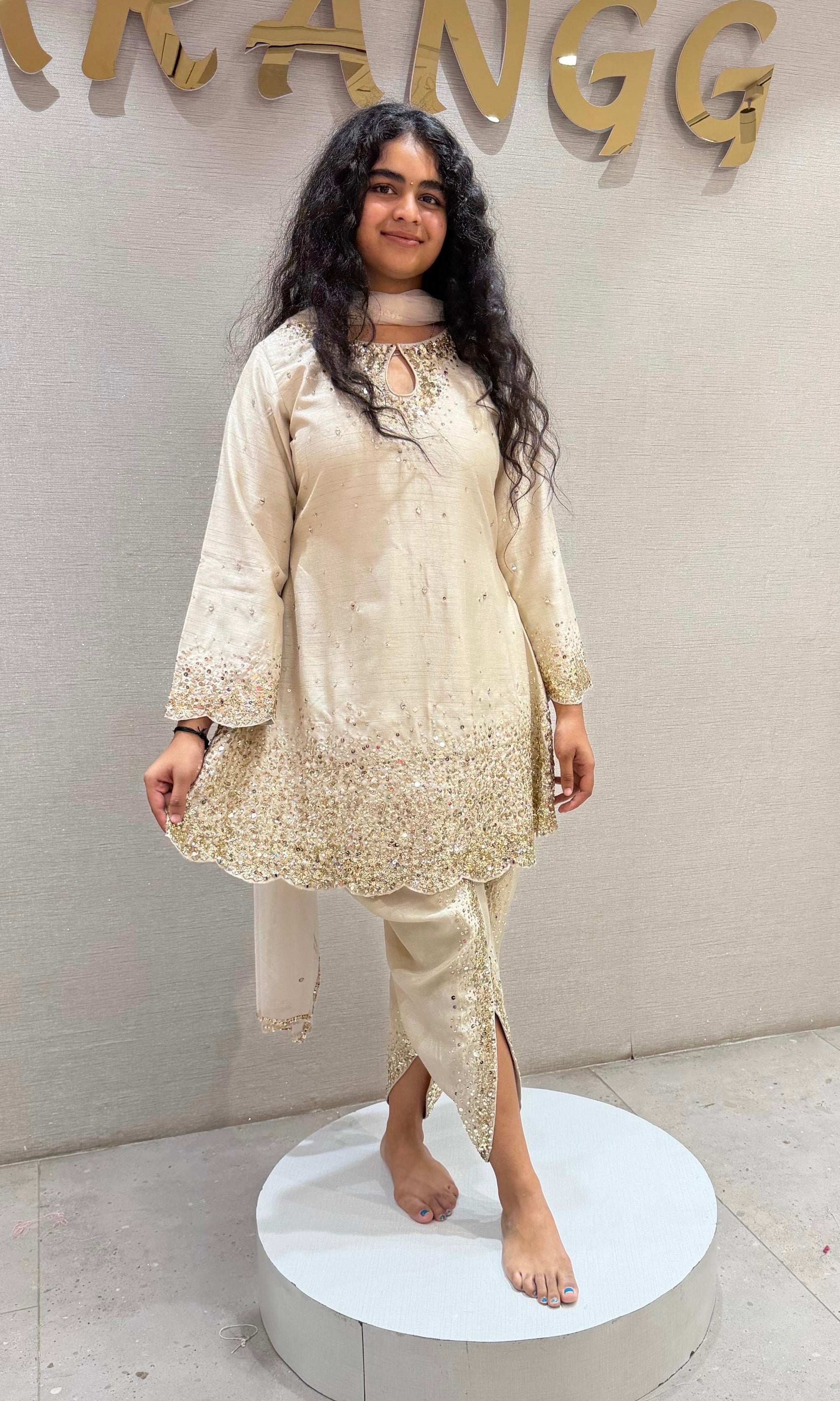cream and gold raw silk patiala with gold detailing