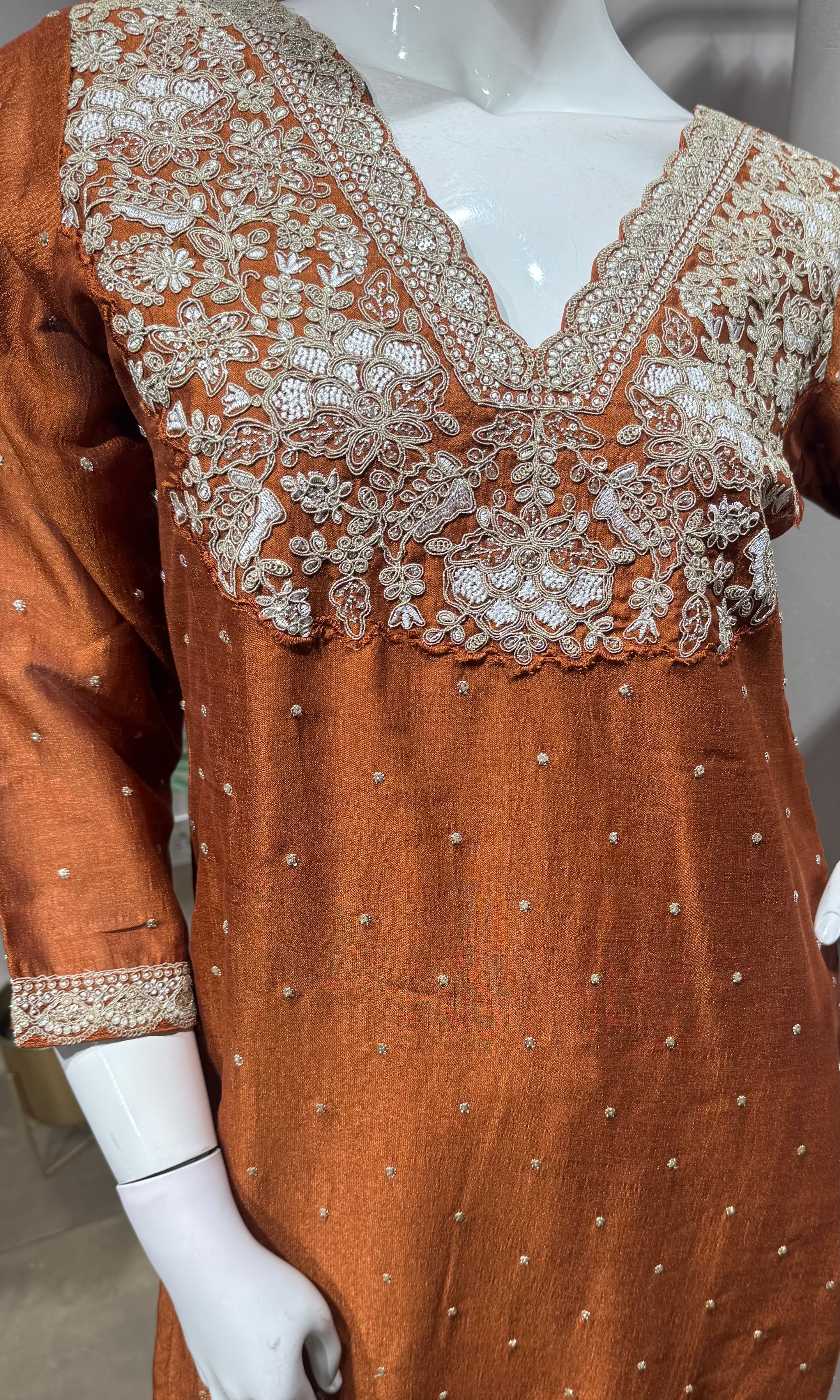 Rust golden embroidery kurta set