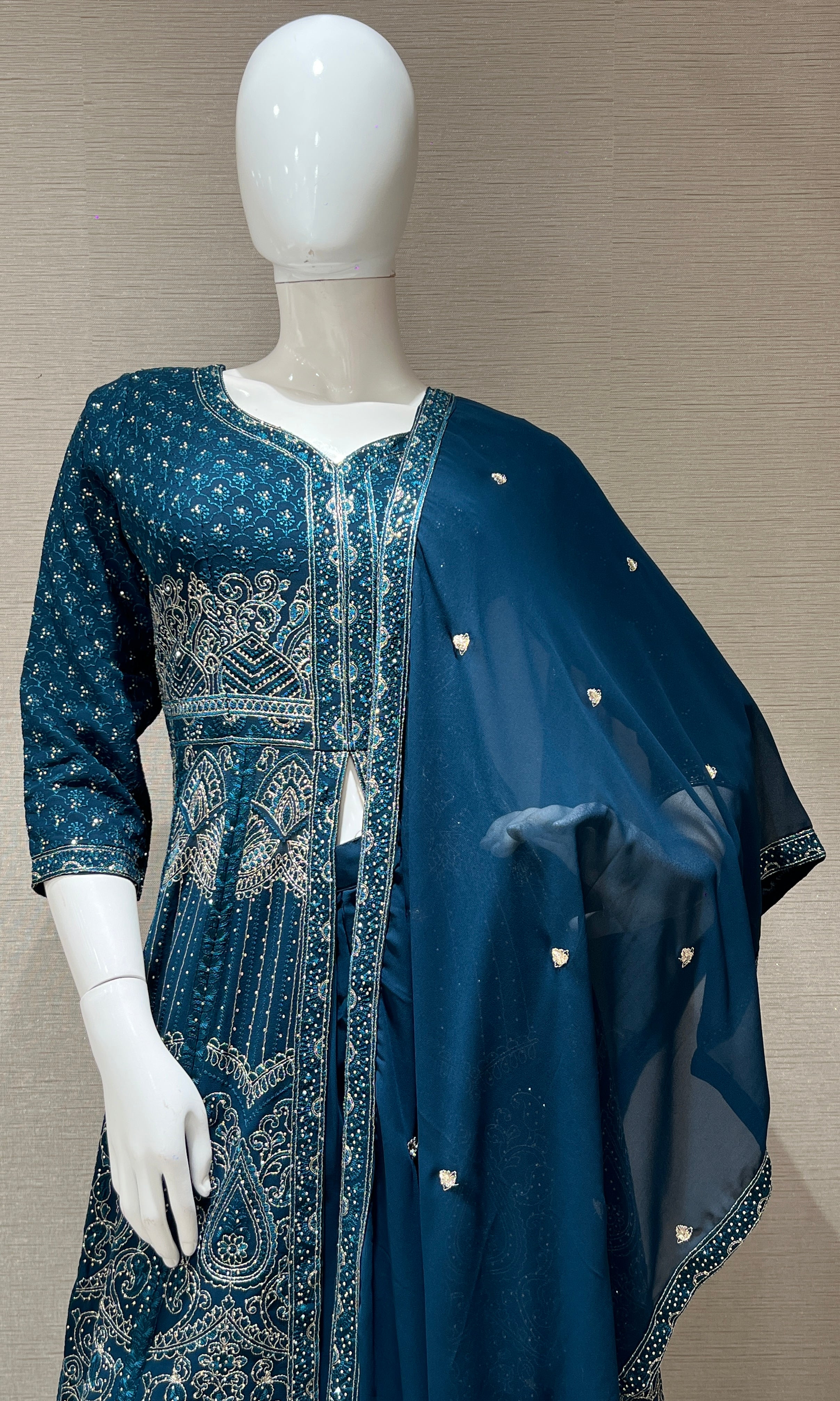 peacock green Front Slit Anarkali