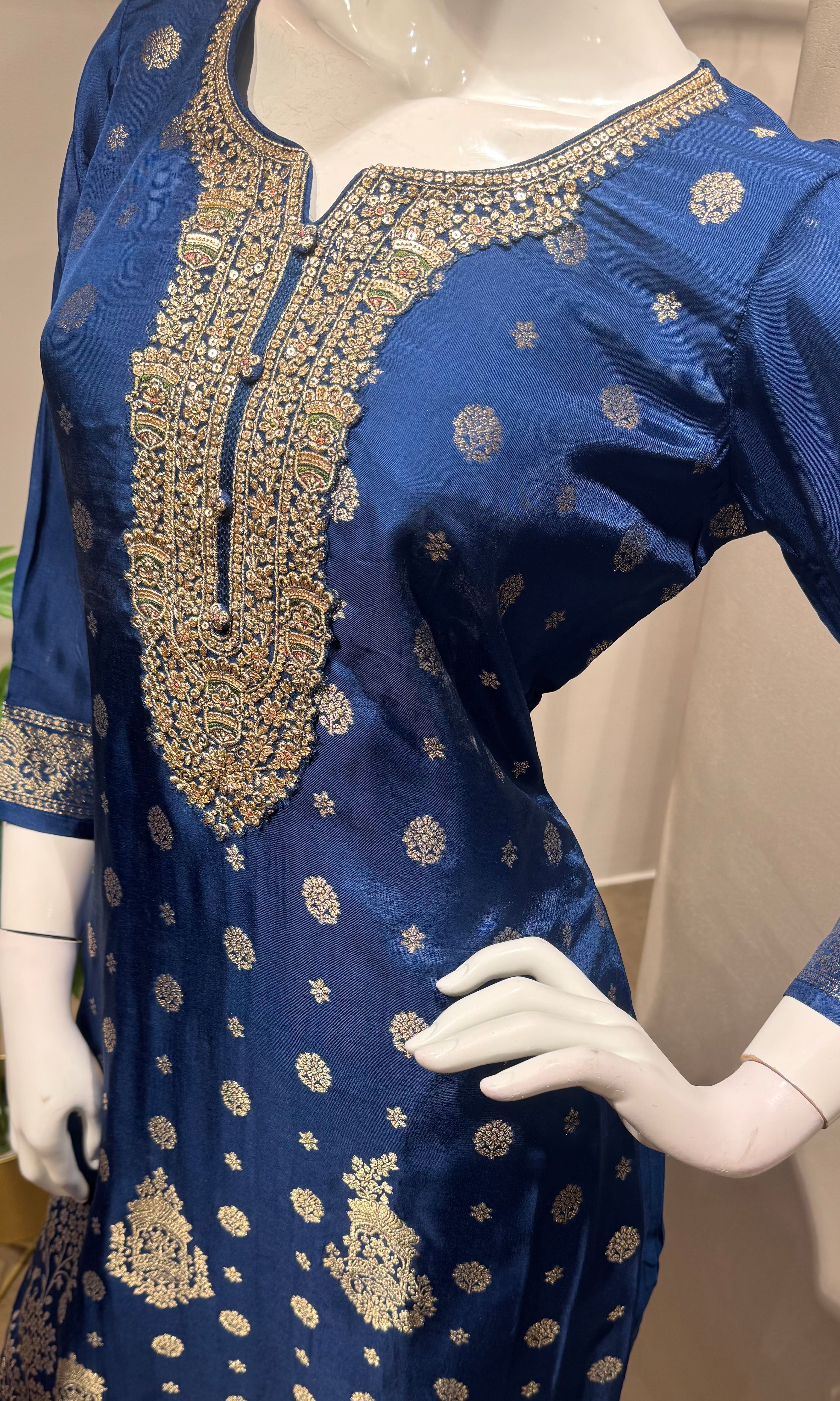 Royal Blue Banarasi Silk Kurta Set