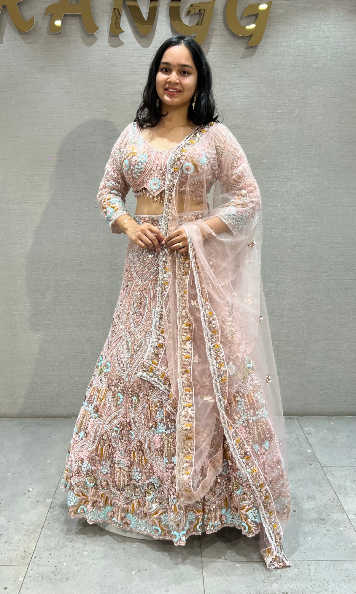 Baby Pink Embroidered Lehenga Set with Floral Accents