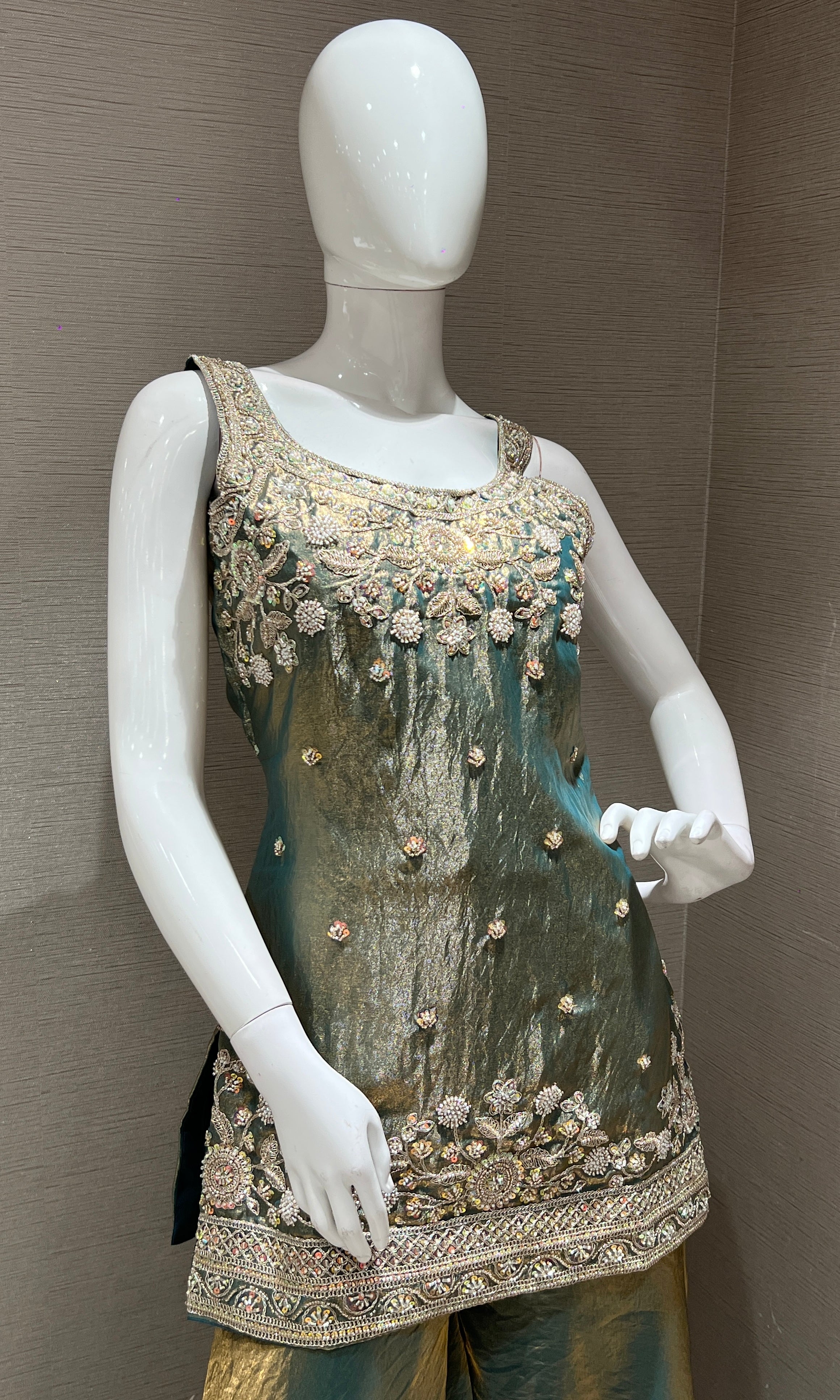 Green Gold Embroidered Sharara Palazzo