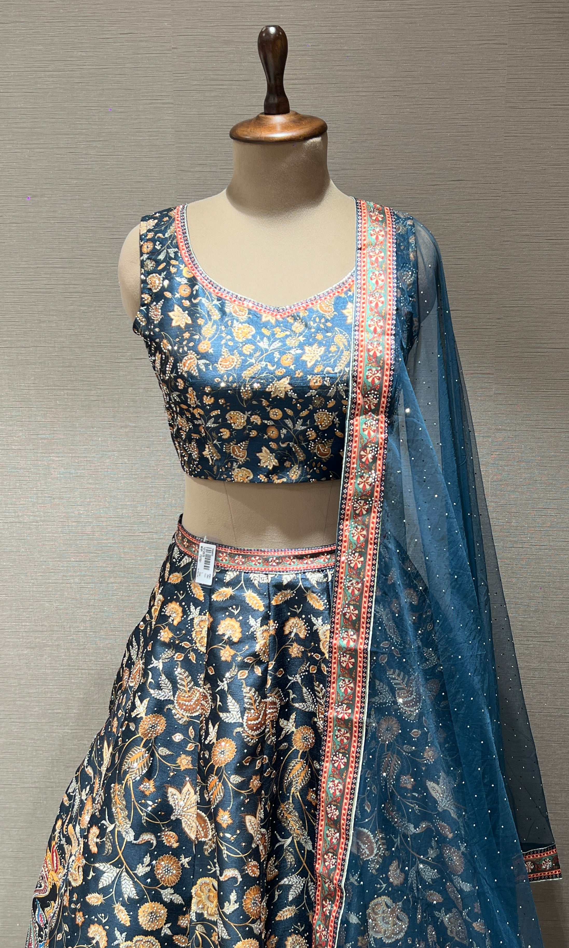 Peacock blue floral embroidered lehenga