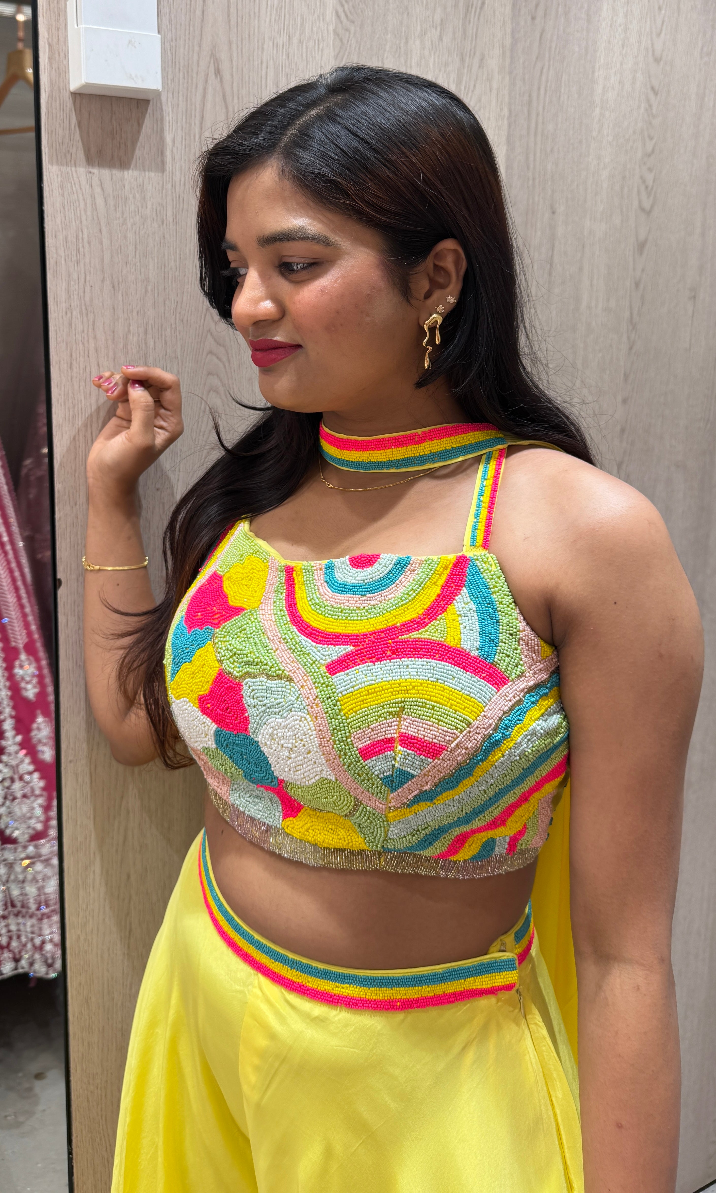 Yellow palazzo and croptop with neck dupatta