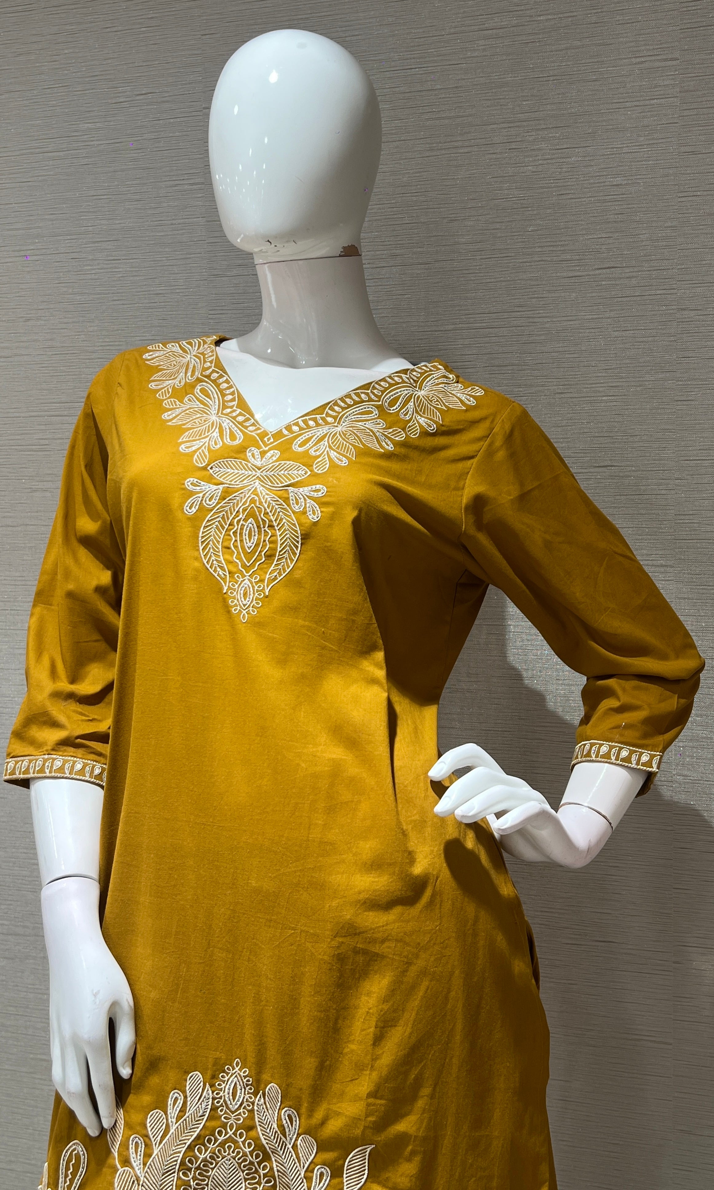 Mustard yellow EMBROIDERED kurta set