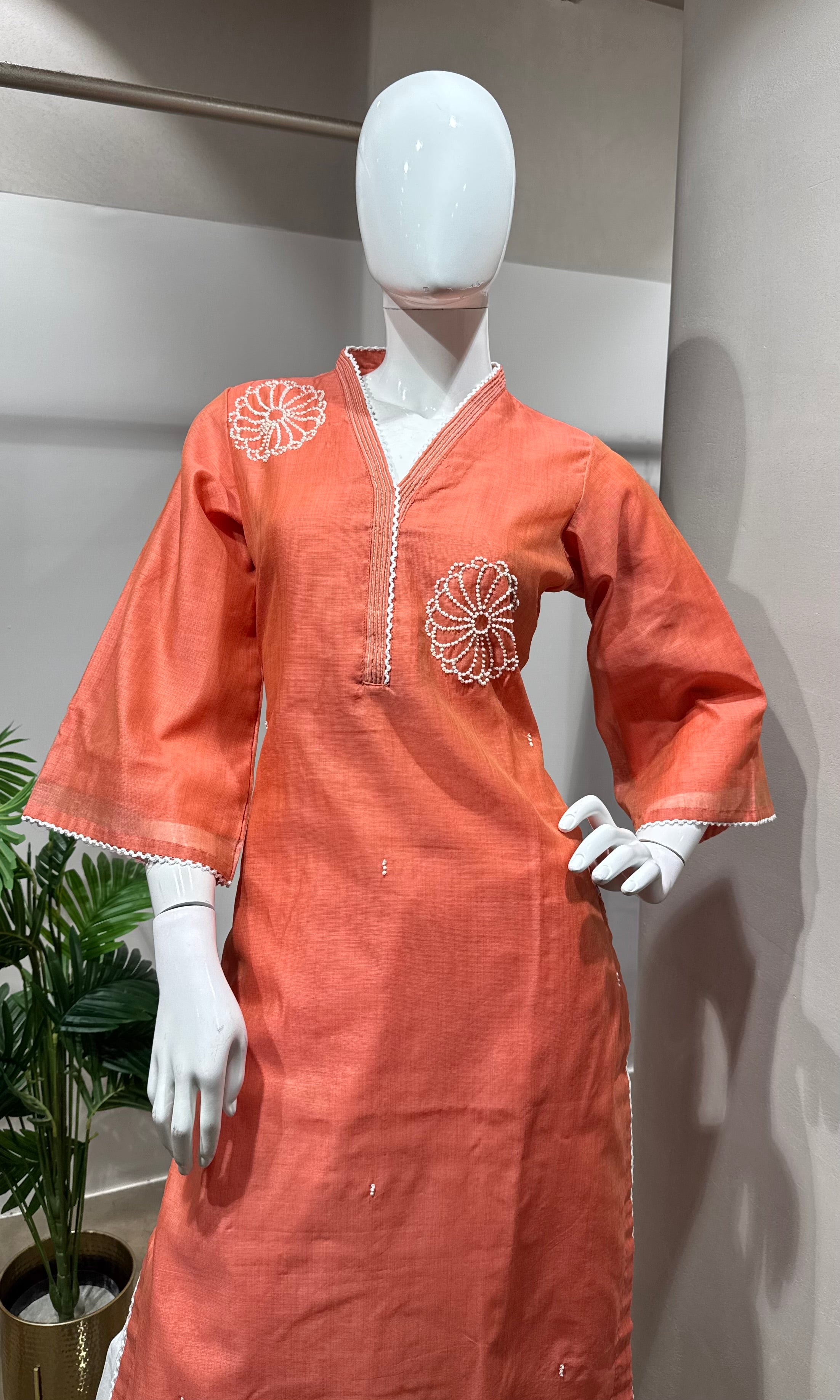 Peach Embroidered Straight Kurta set