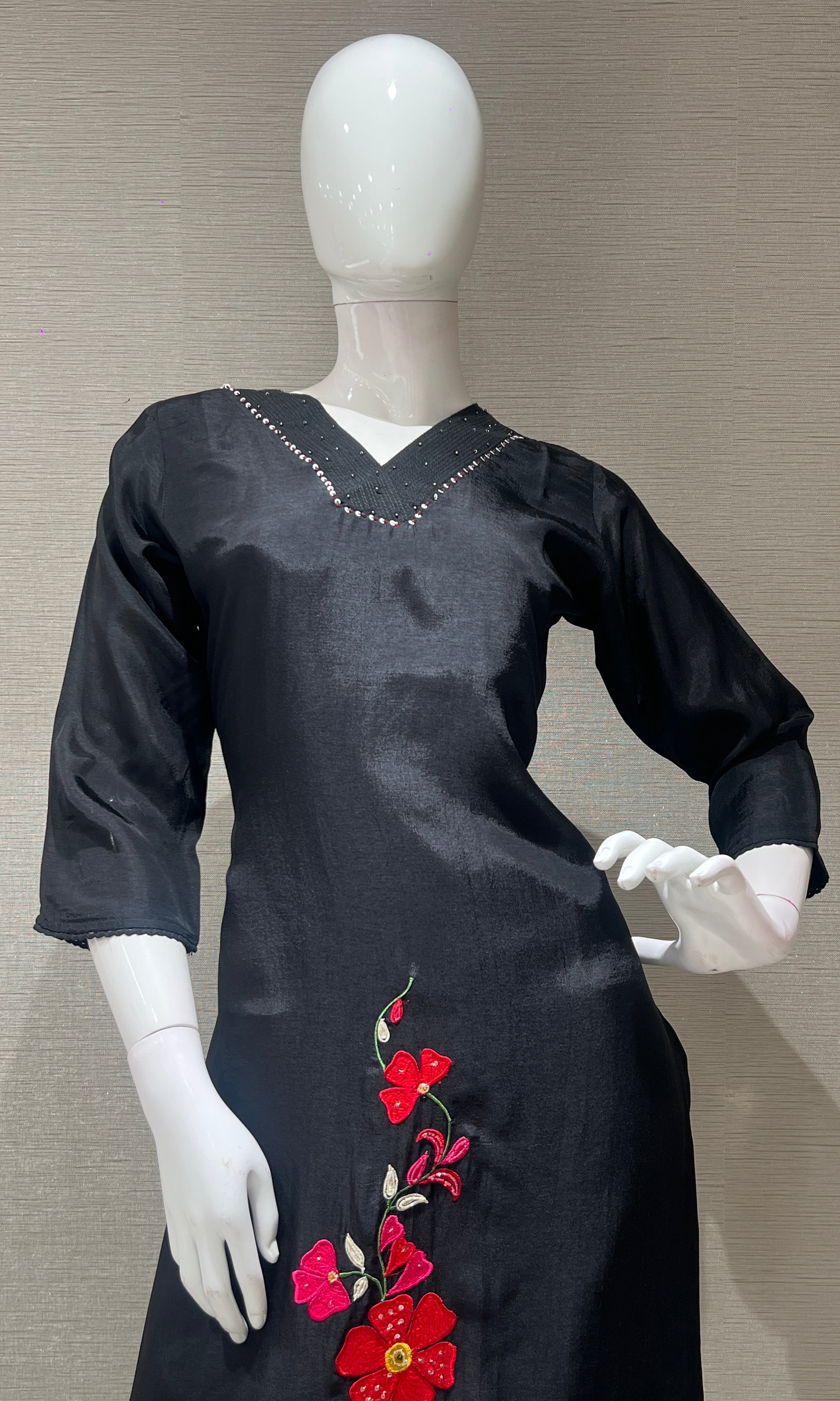 Black red floral embroidery KURTA SET