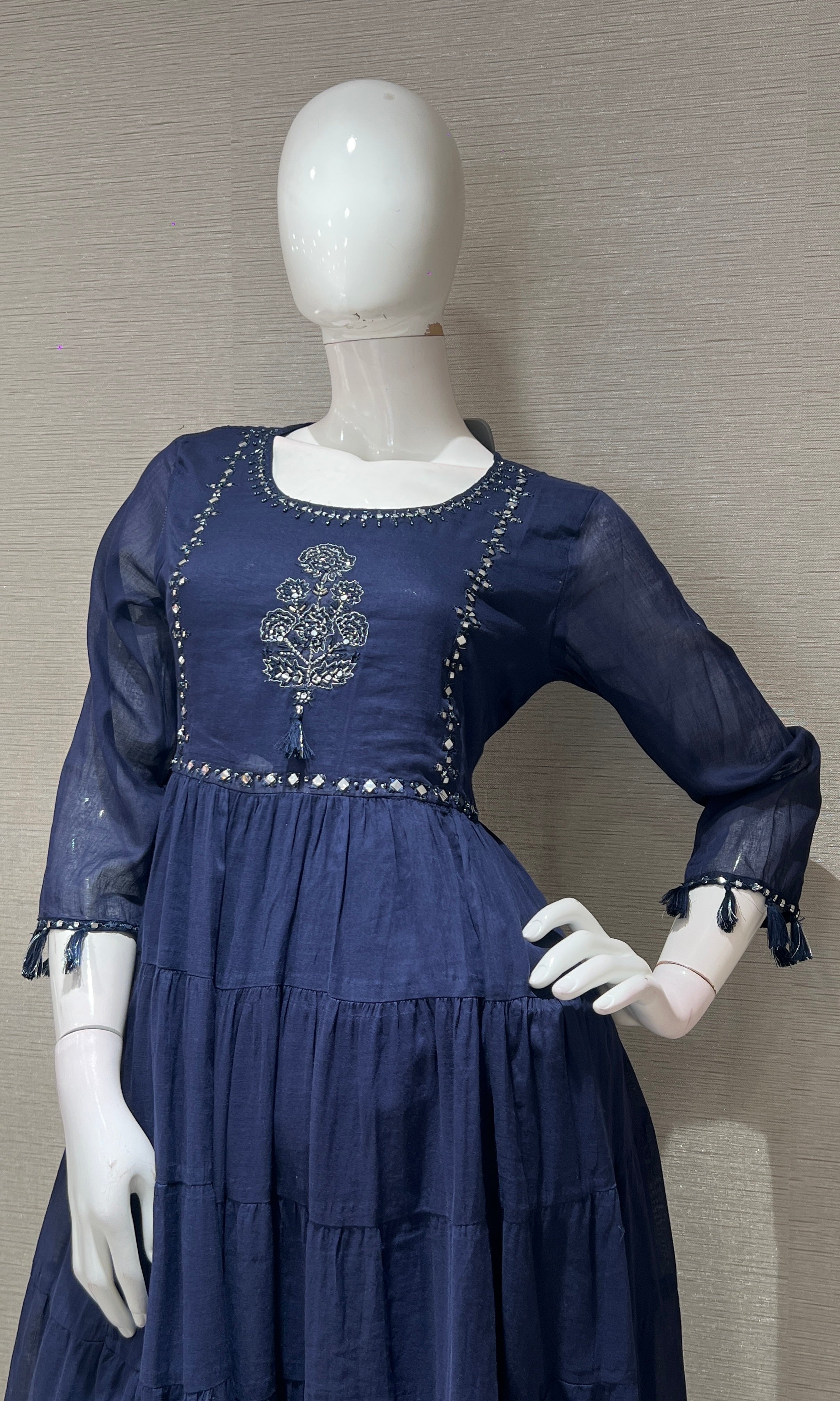 Blue ANARKALI EMBROIDERED kurta set