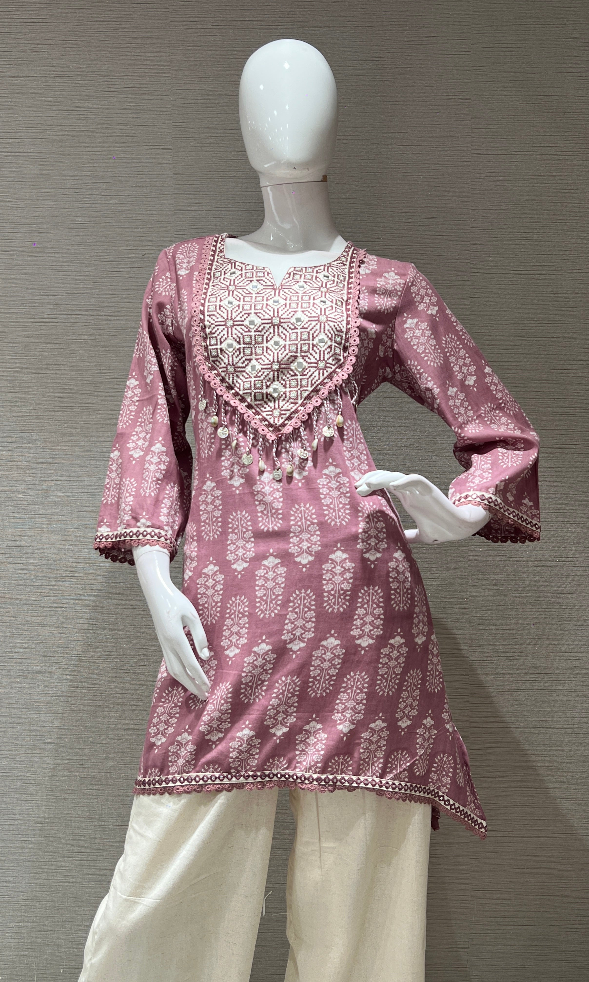 PINK EMBROIDERED KURTI TOP WITH BOTTOM