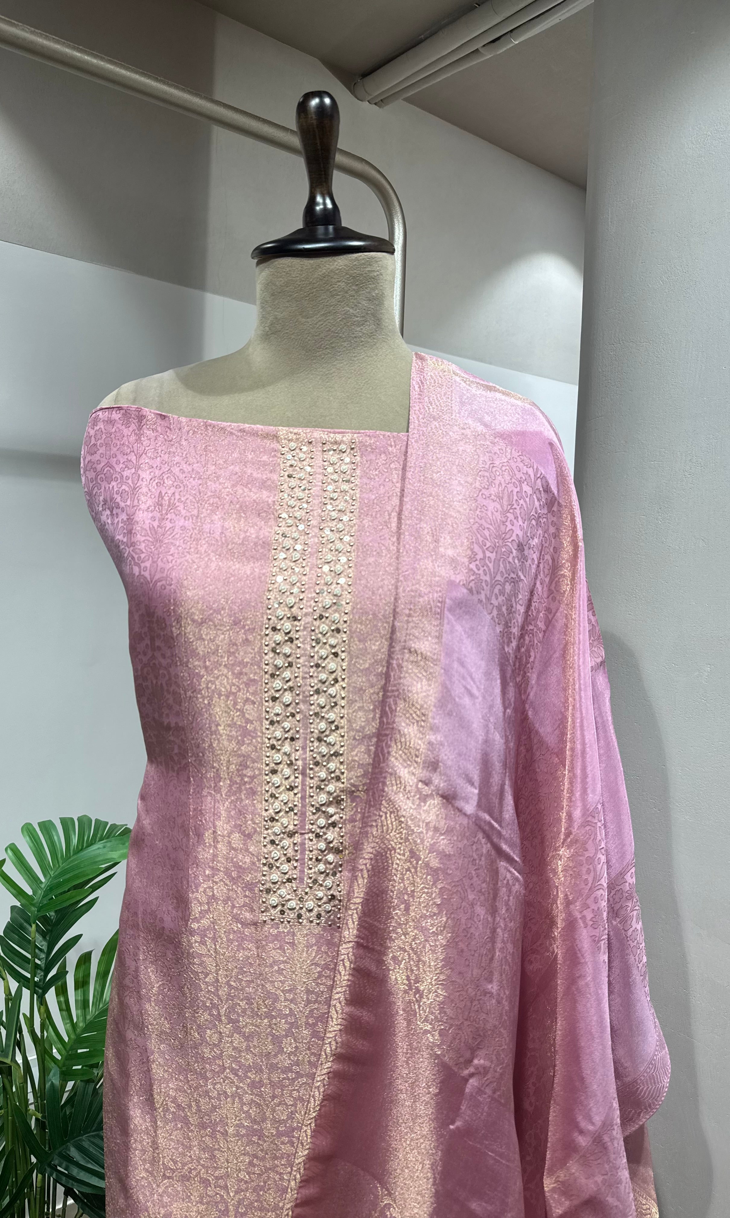 LAVENDER Banarasi Silk DRESS MATERIAL