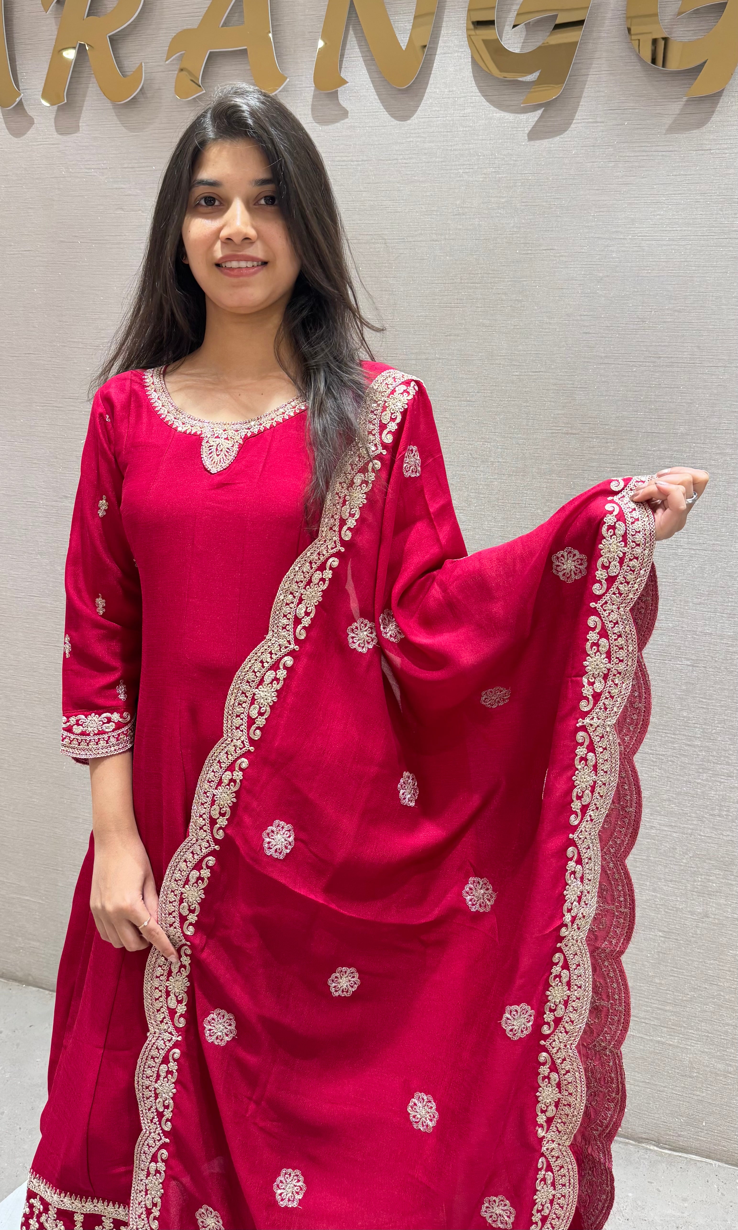 RANI PINK Embroidered Silk ANARKALI Set