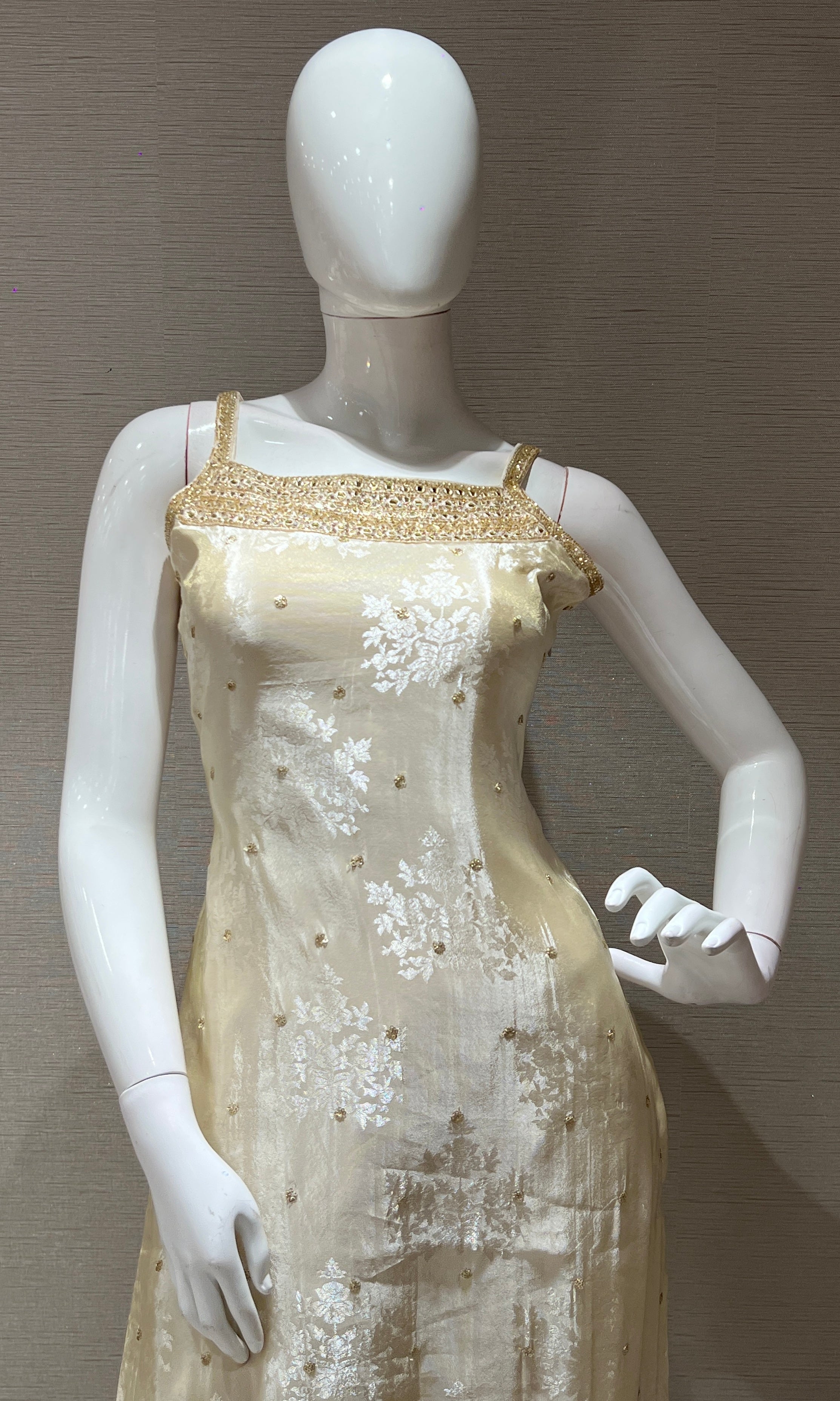 Cream and Gold Embroidered Kurta set