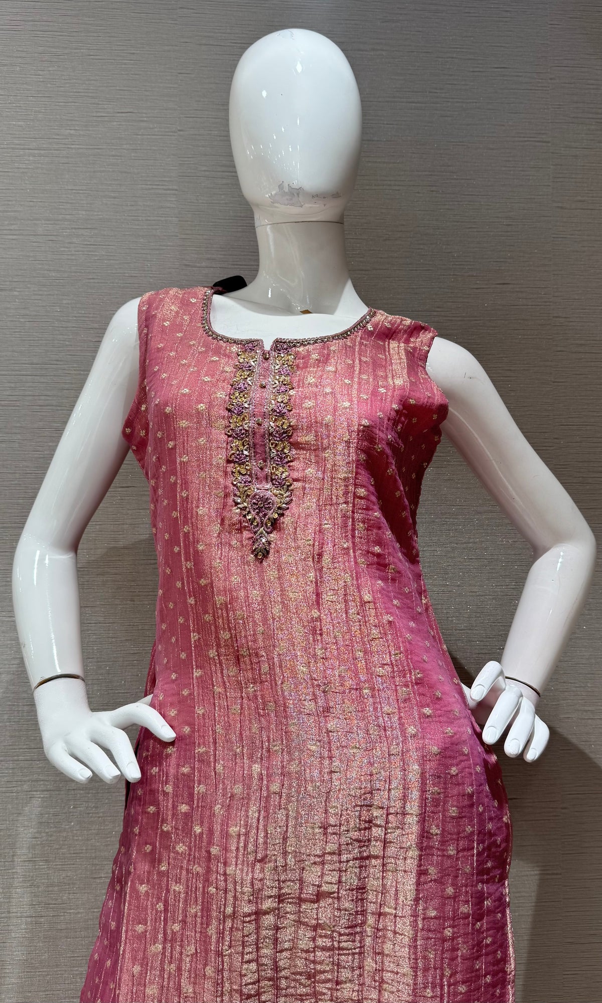 Light pink Shimmer Golden ethnic kurta set