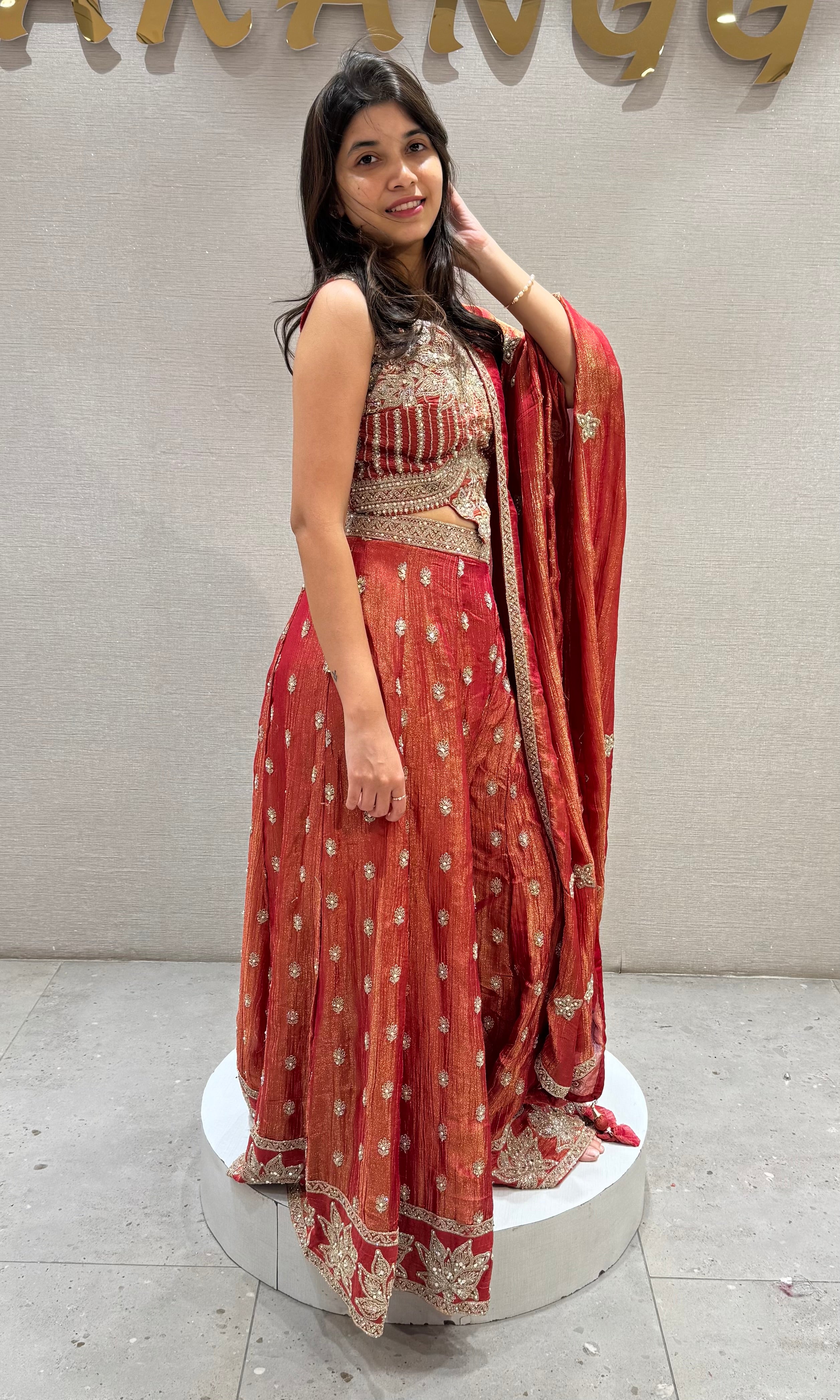 Rust Zari Embroidered Palazzo set