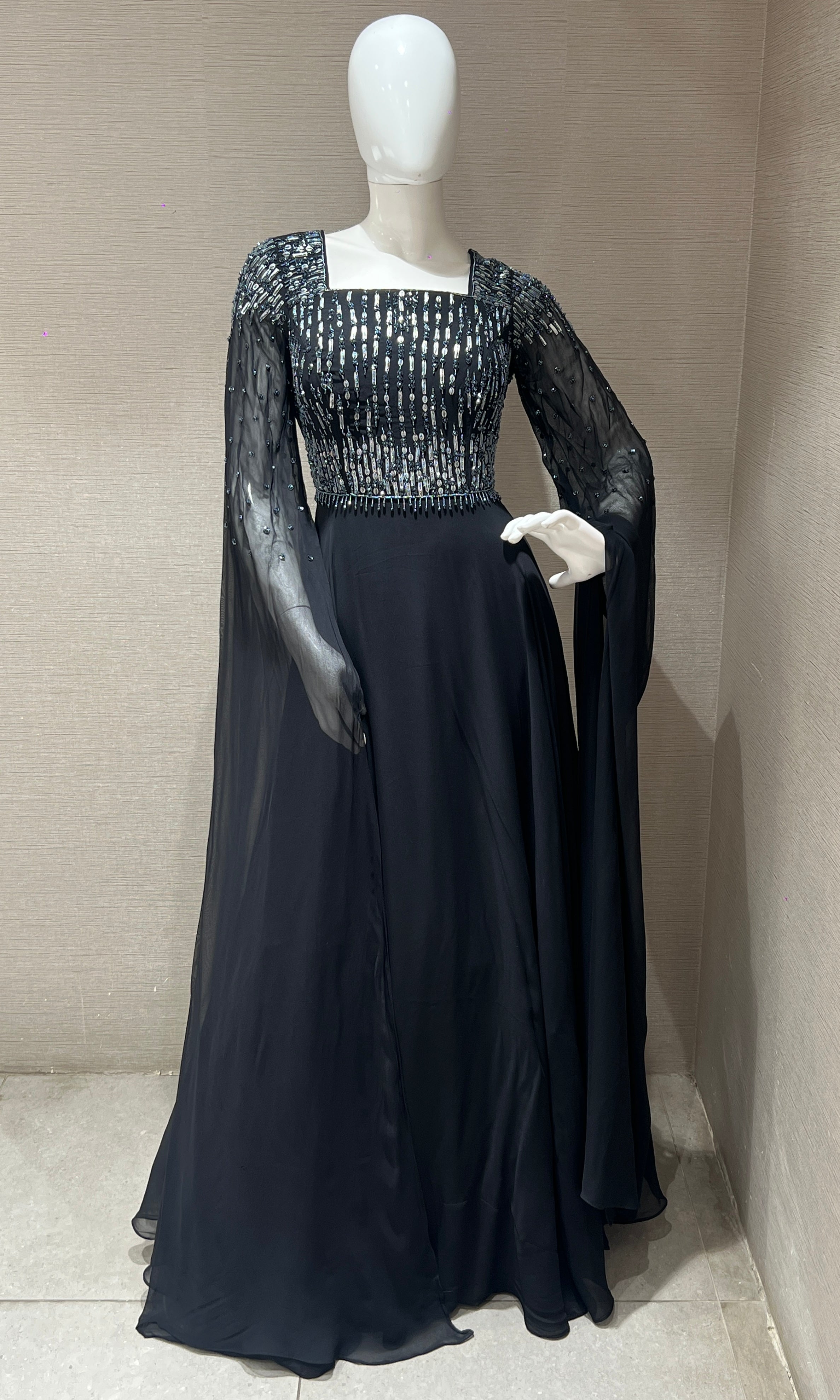 Black long dress with butterfly sleeves