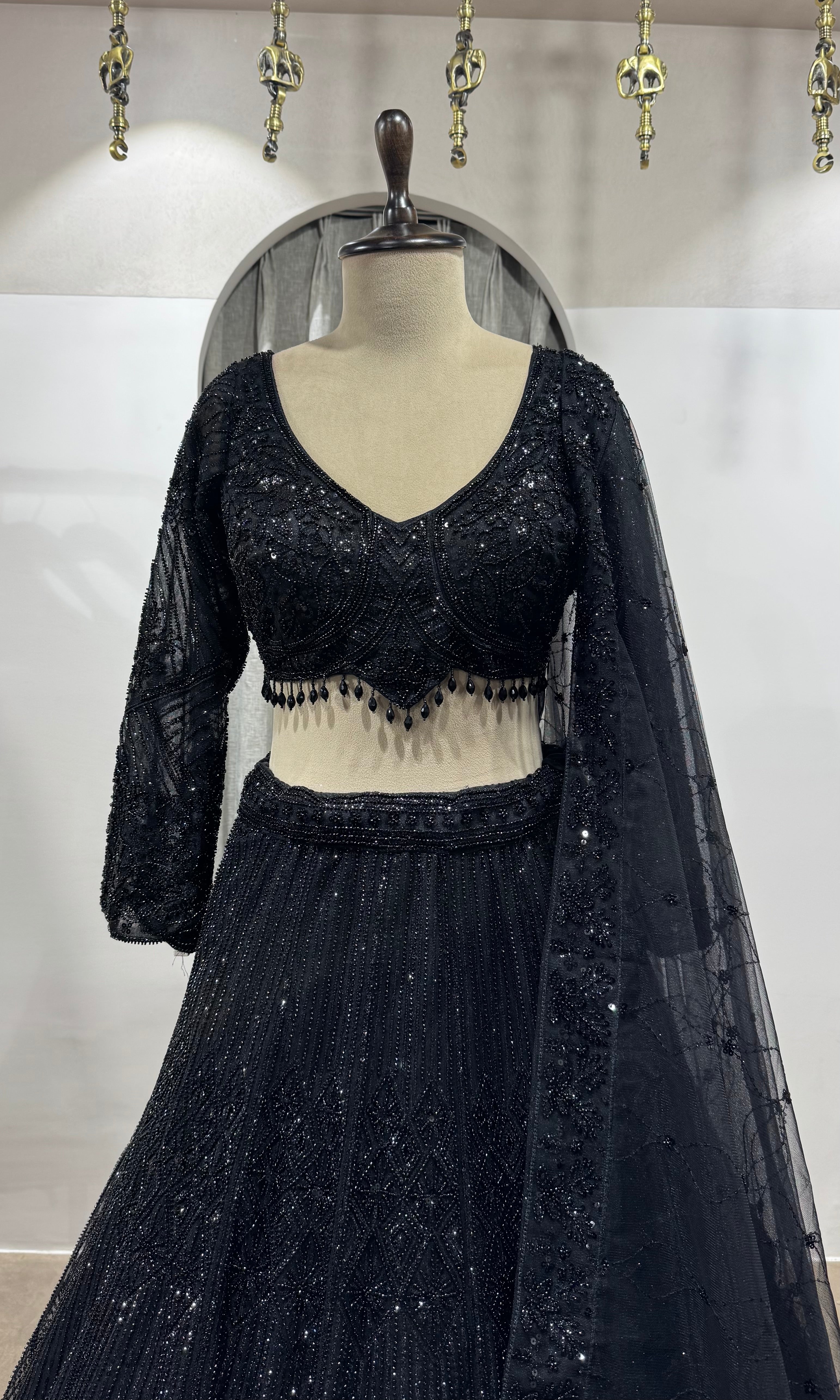 BLACK CLASSIC EMBROIDERED BRIDAL LEHENGA