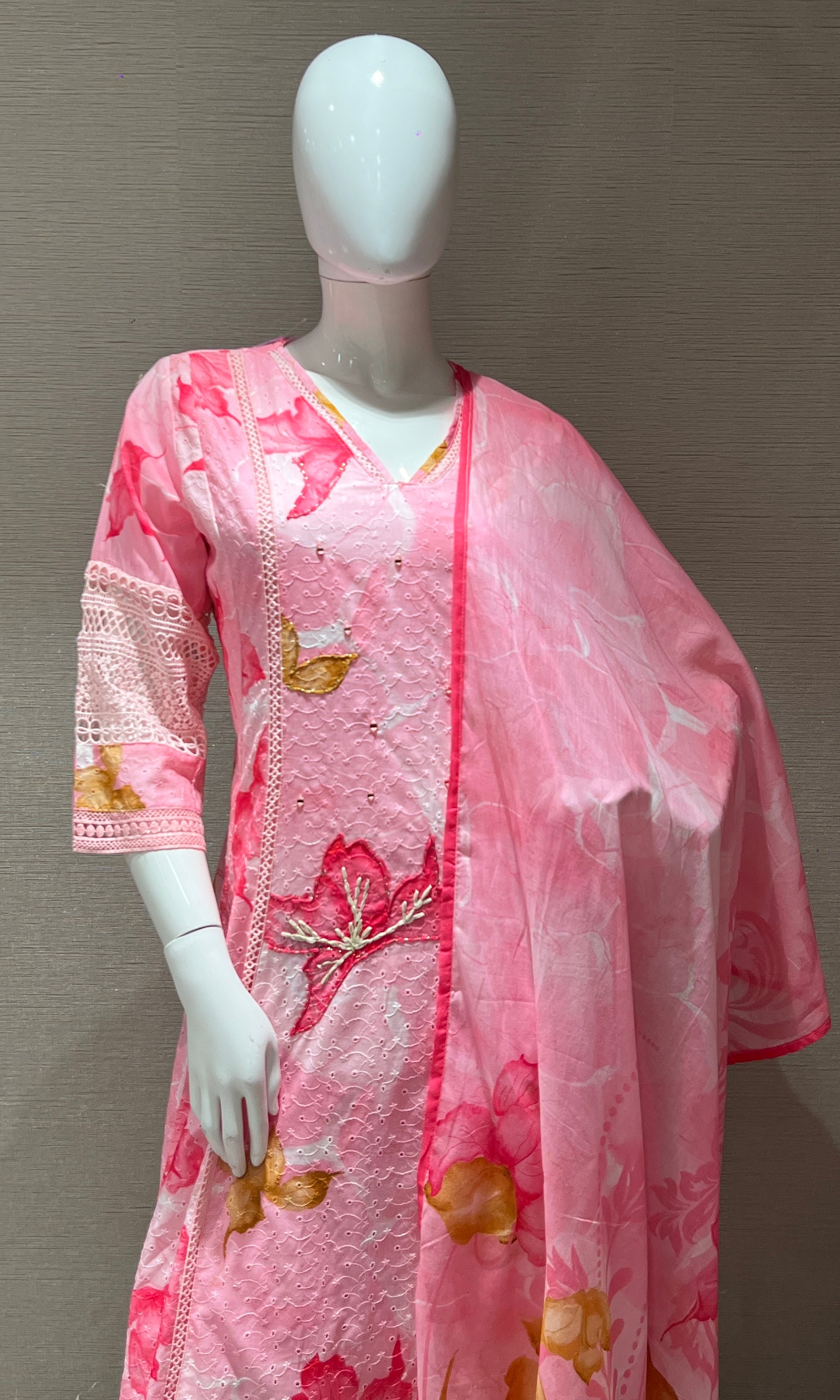lotus pink floral kurta with wide leg pants