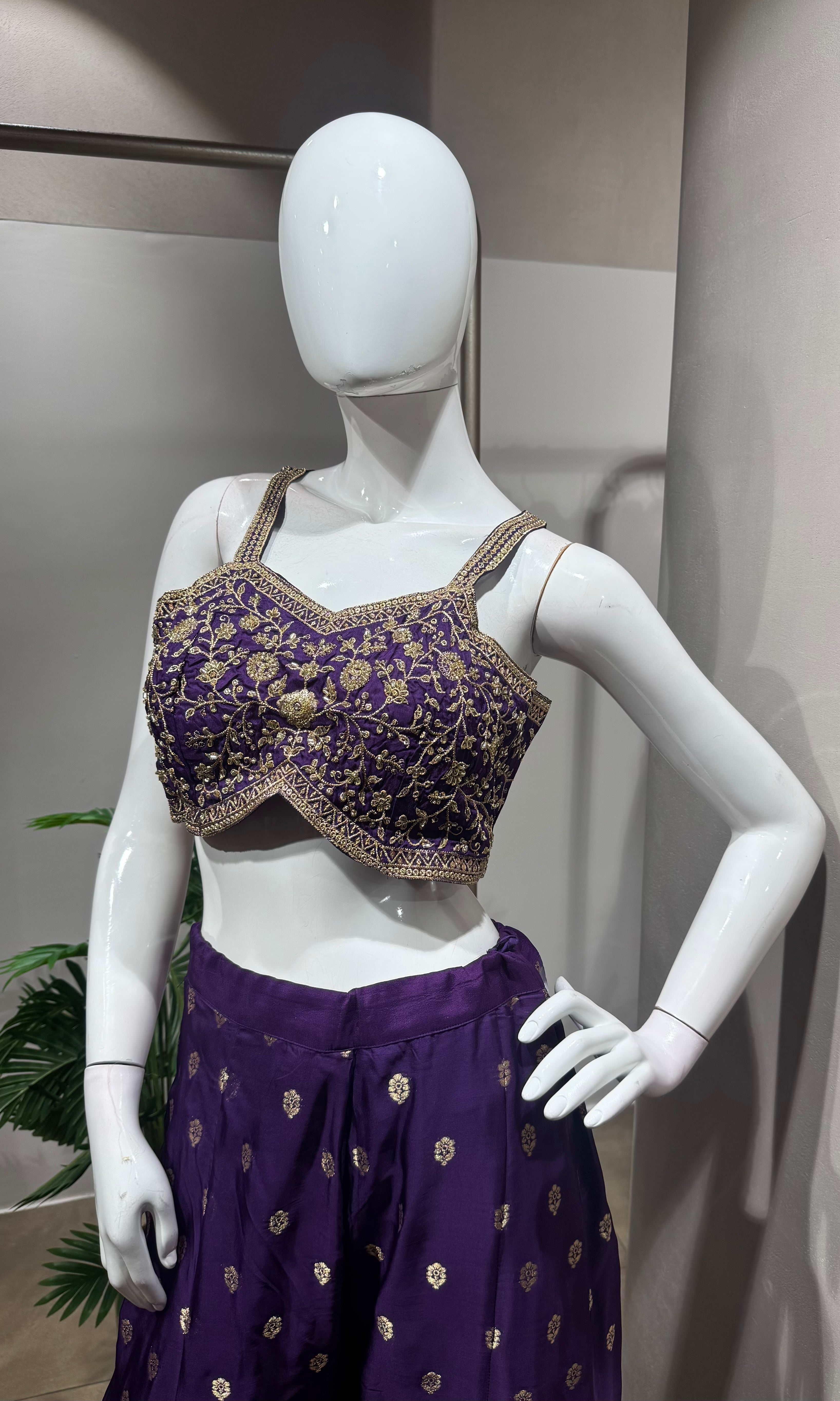 PURPLE Embroidered Cape palazzo Set