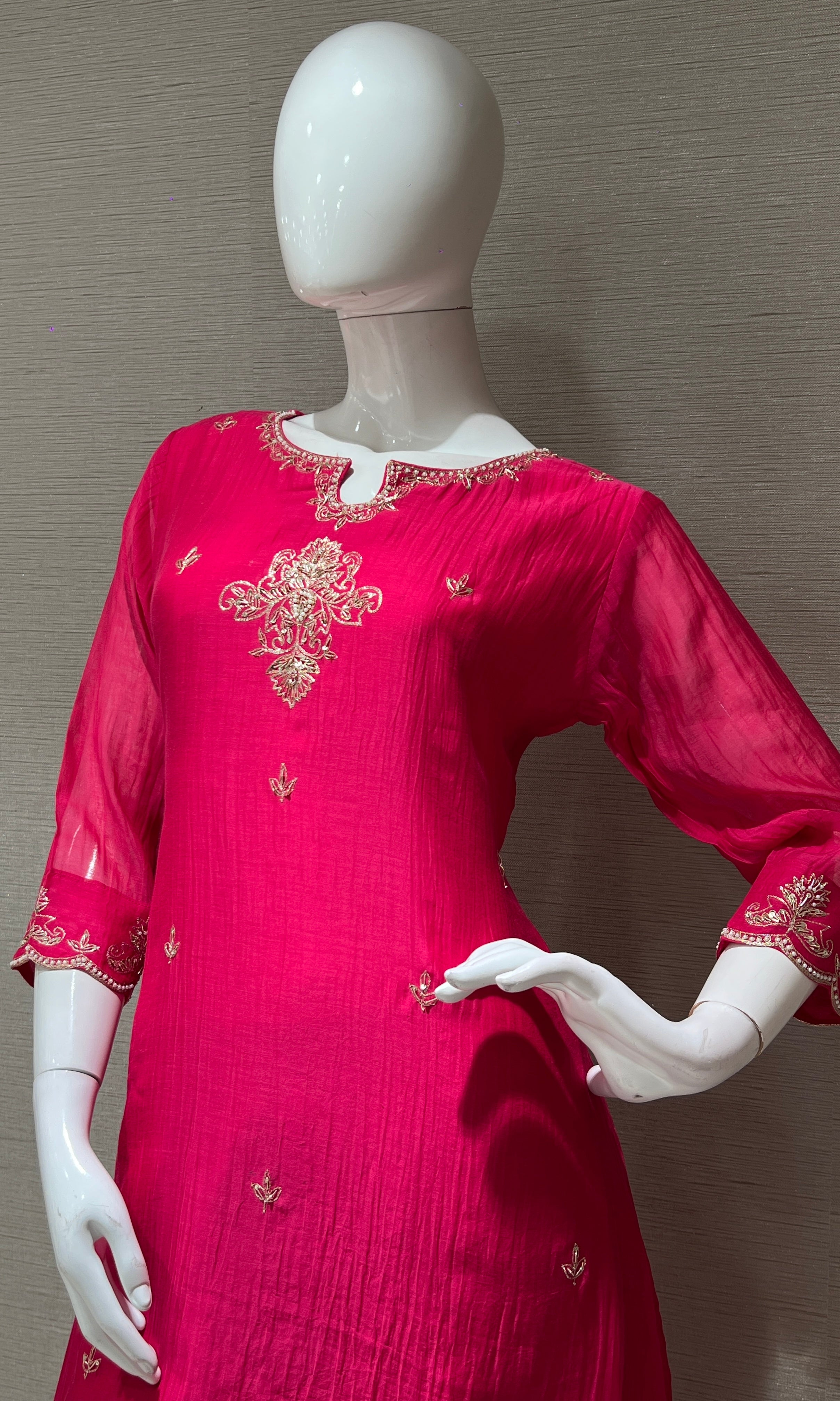 Pink MUL CHANDERI KURTA SET