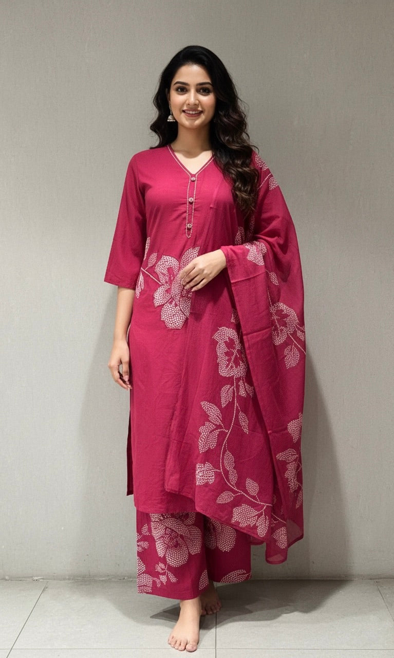 Pink FLORAL EMBROIDERY kurta set