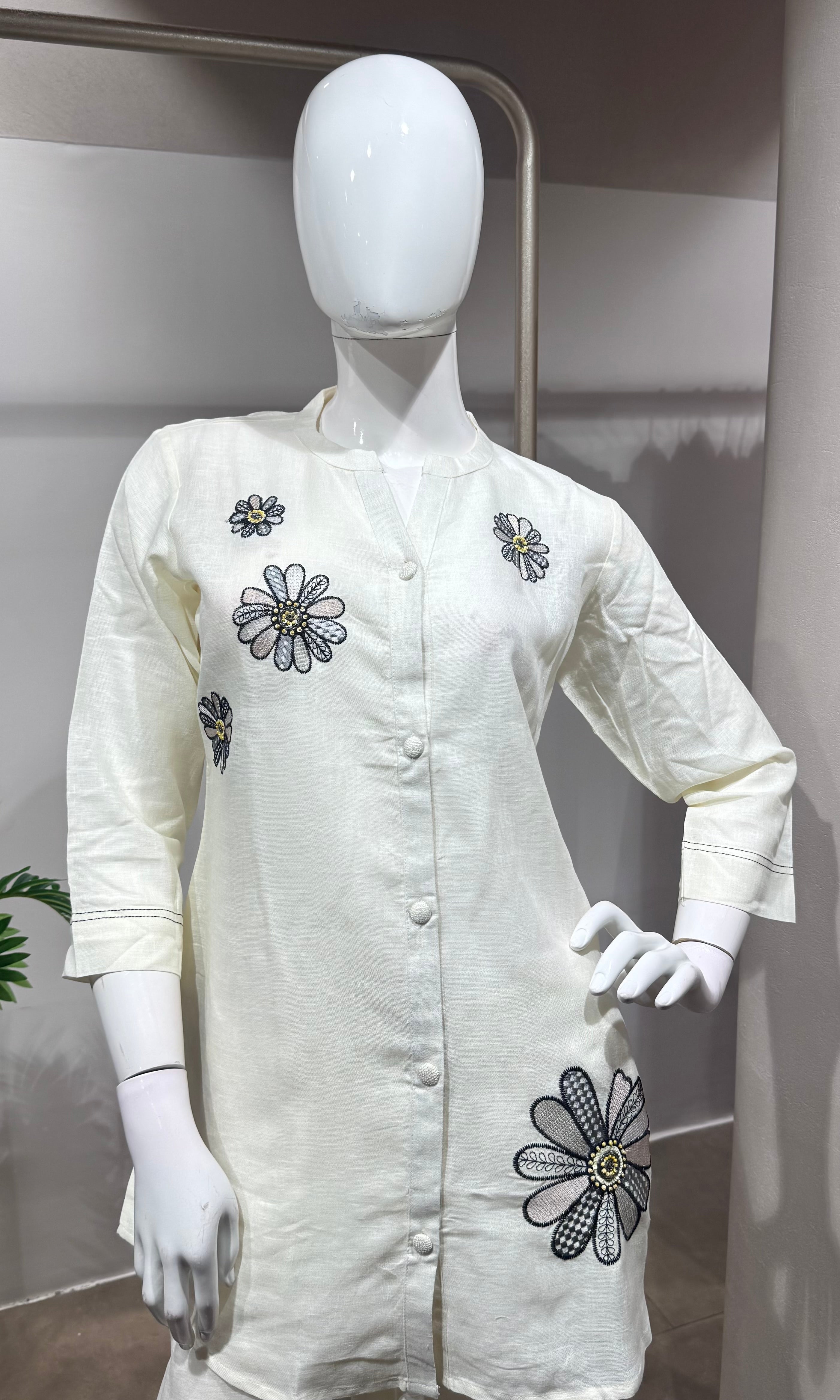 Cream Floral Embroidered Cord Set
