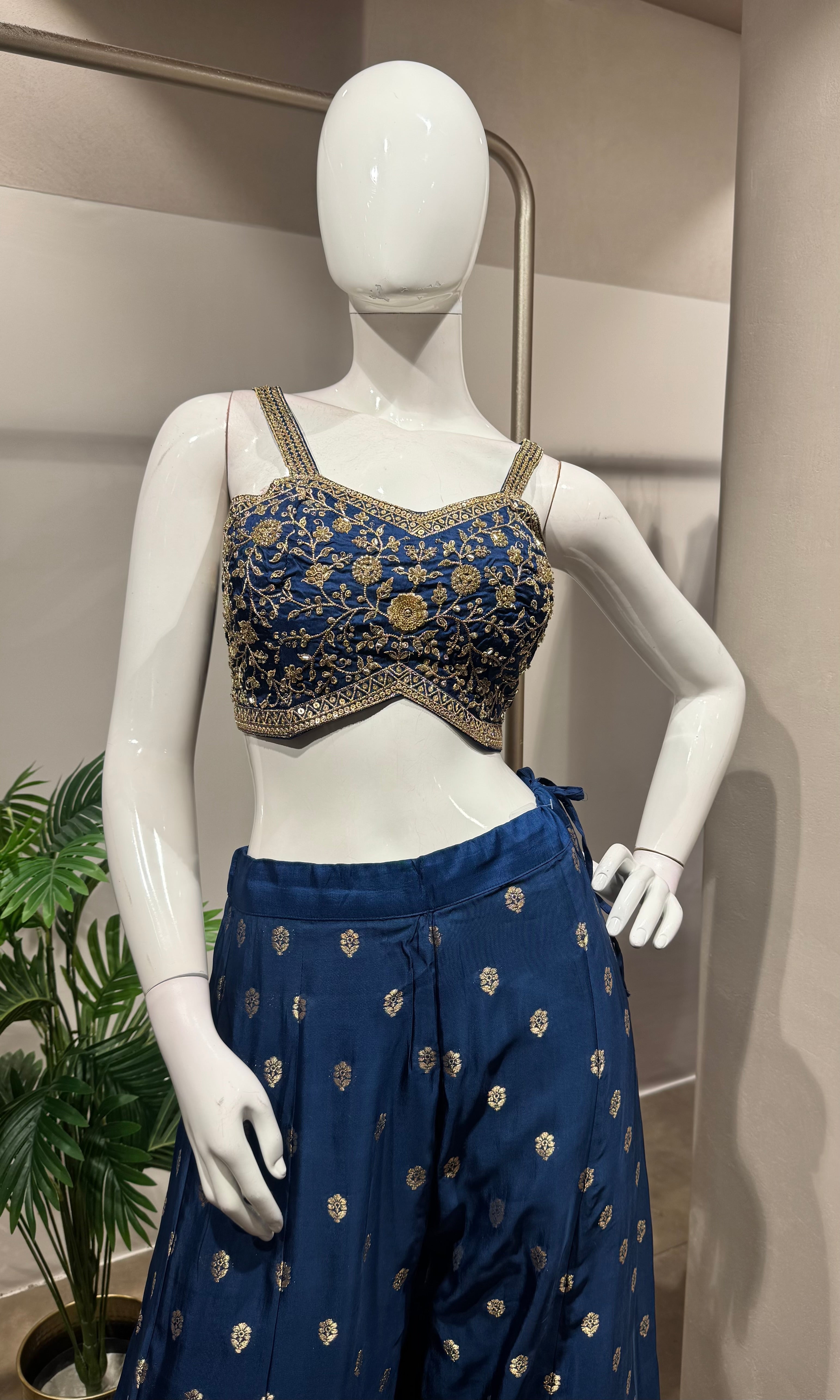 Navy Blue Indo-Western Draped Fusion Set