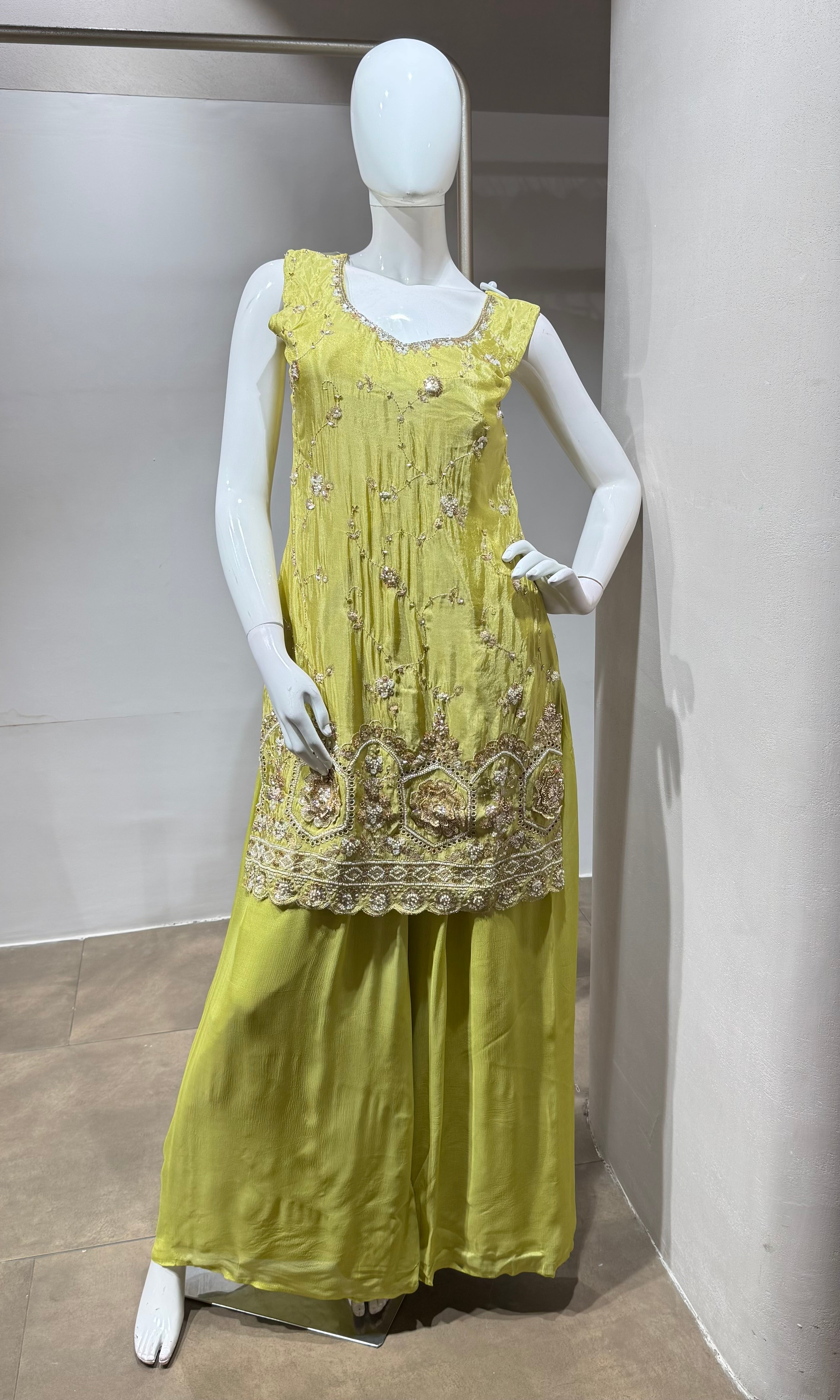 Mehendi Green Georgette Sharara Ensemble