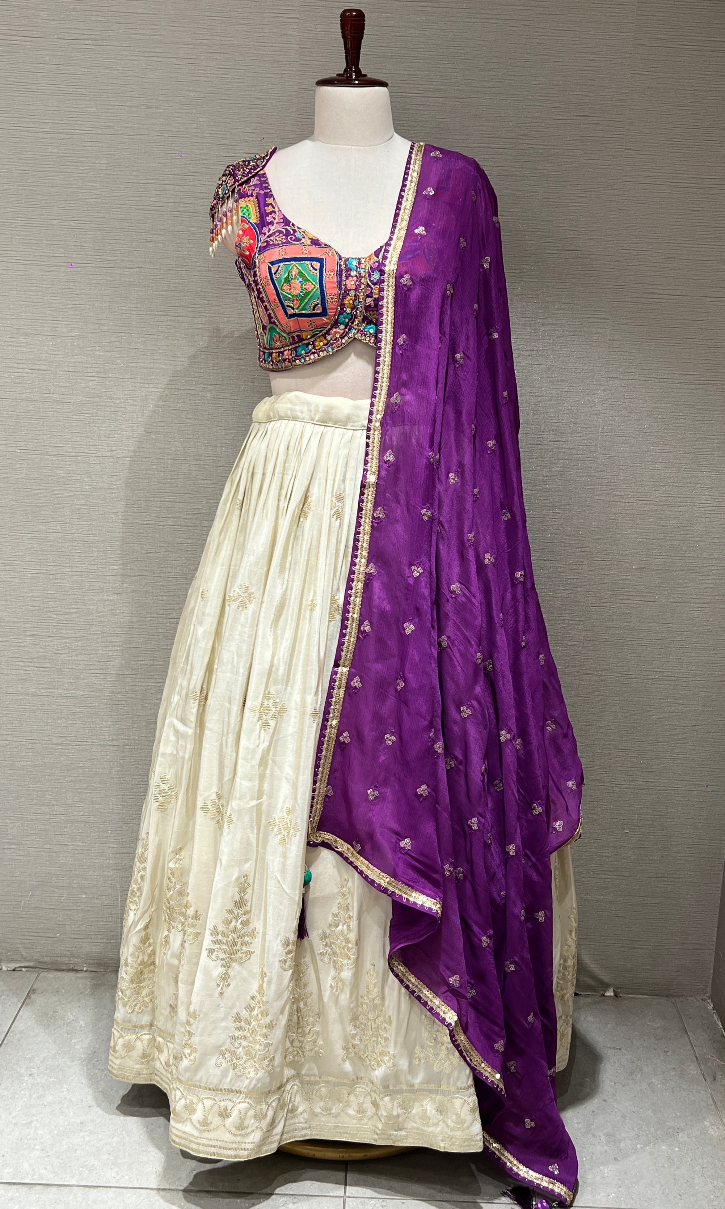 purple lehenga with Sequin Mirror Blouse