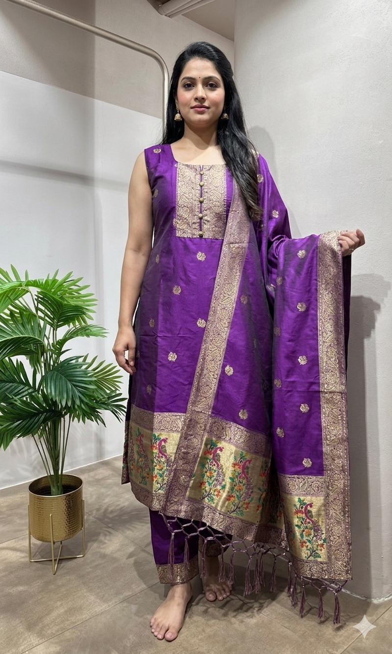 Royal PURPLE Banarasi Kurta Set