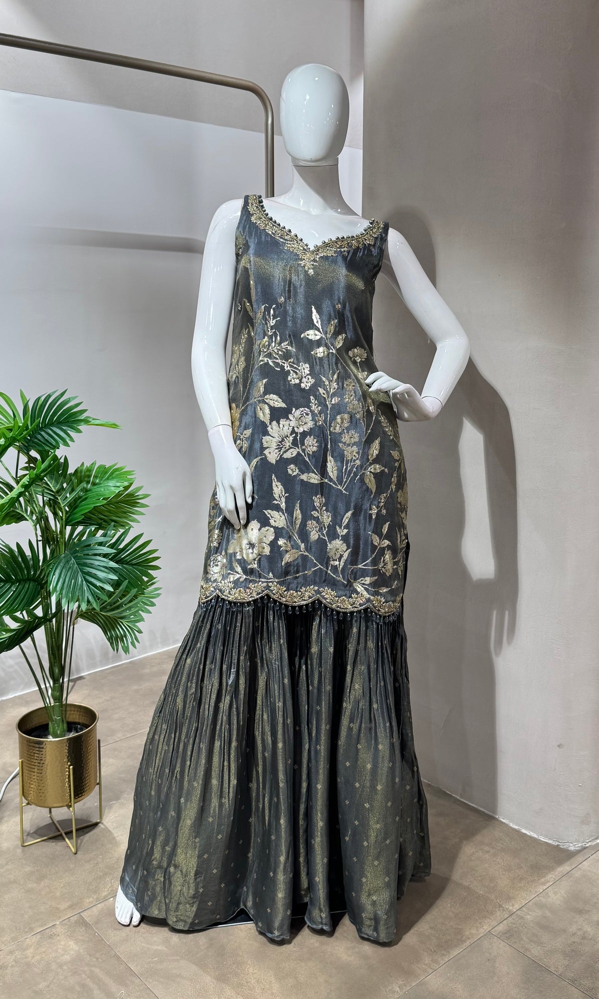 GREY GOLD SHARARA SET
