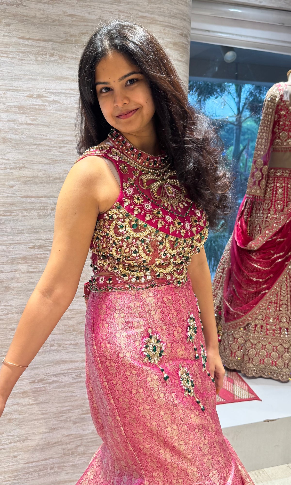 Rani Pink and Gold Embellished Bridal Lehenga