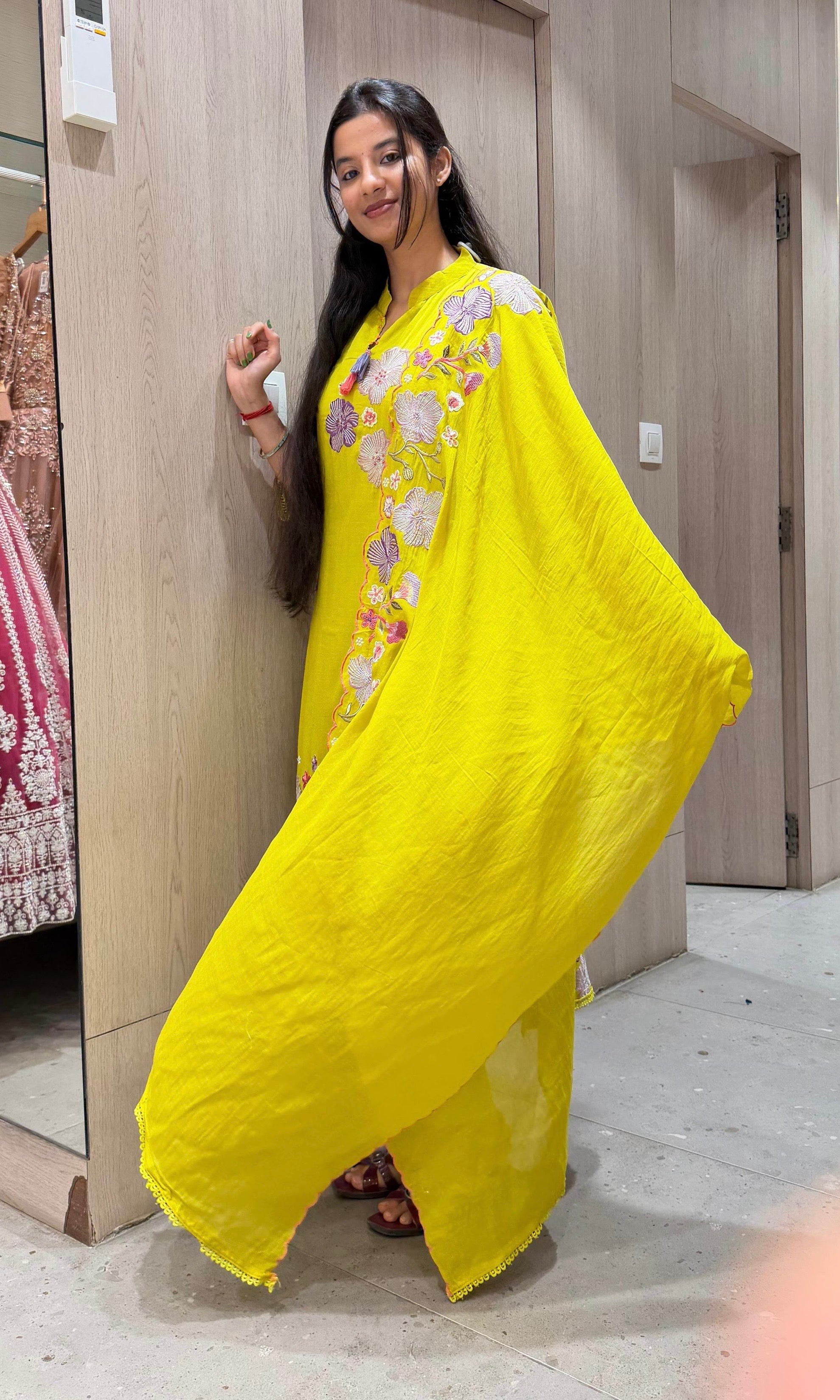 Light yellow FLORAL kurta set